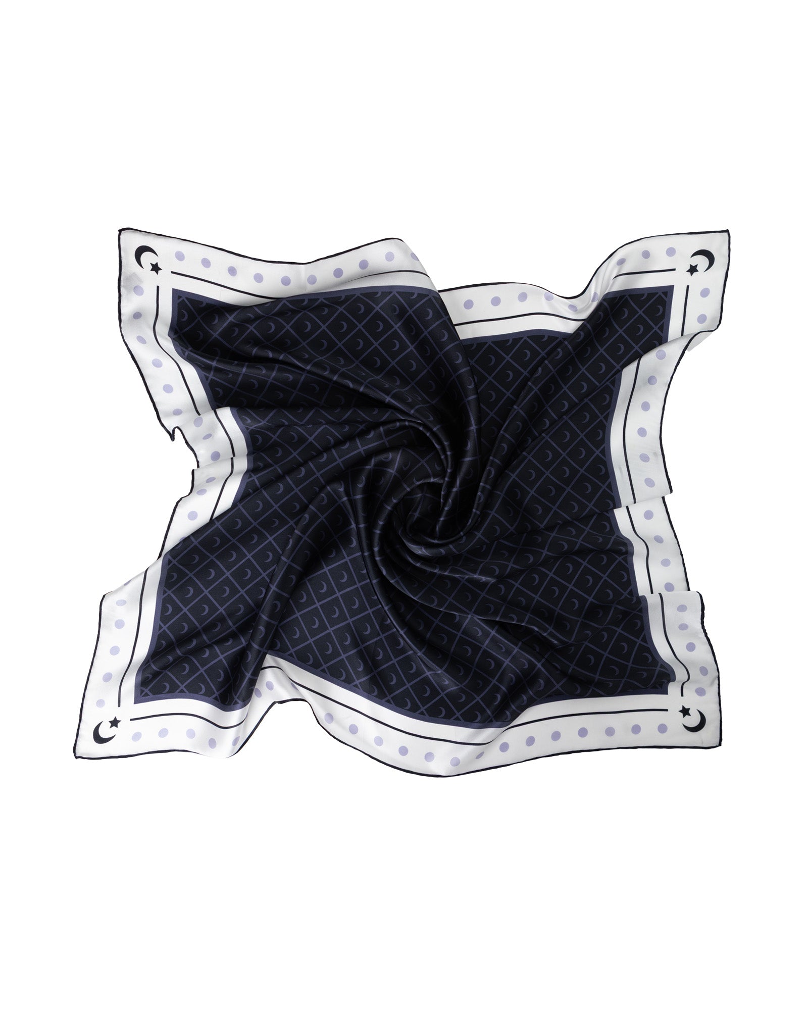 Crescent and Star Patterned Silk Scarf | White - Navy