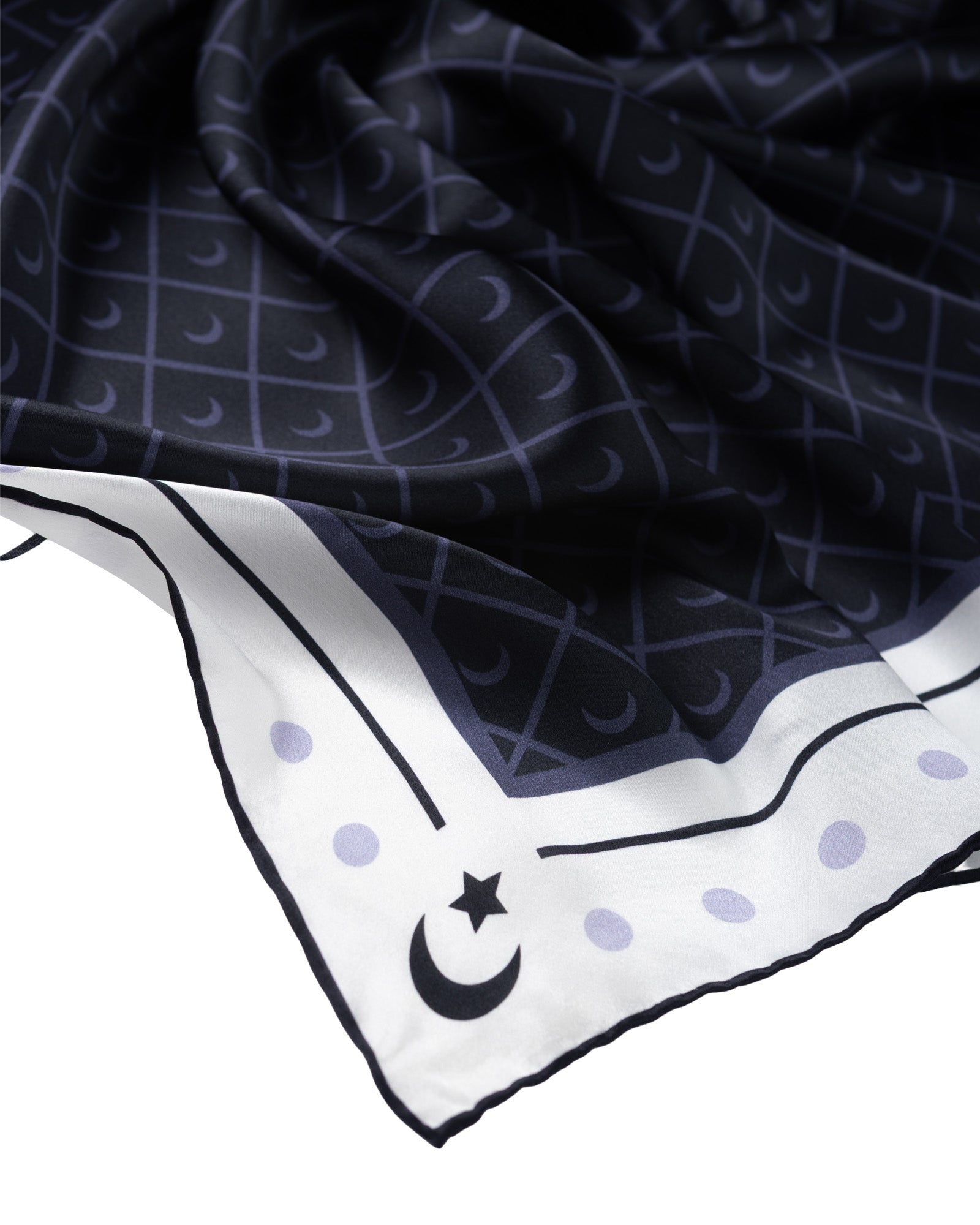 Crescent and Star Patterned Silk Scarf | White - Navy