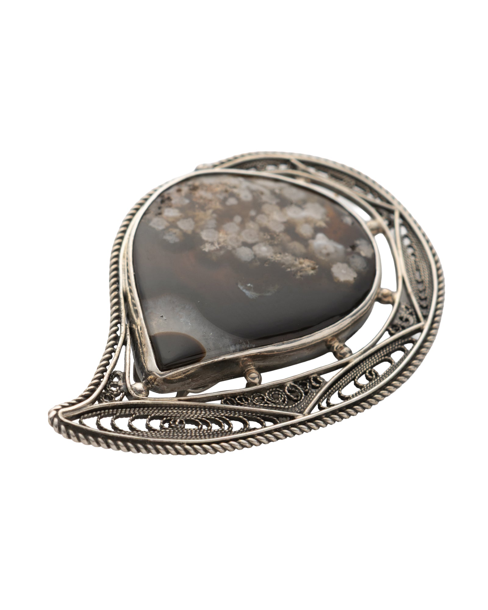 White-Grey Teardrop Shaped Agate Brooch - 2101 3003