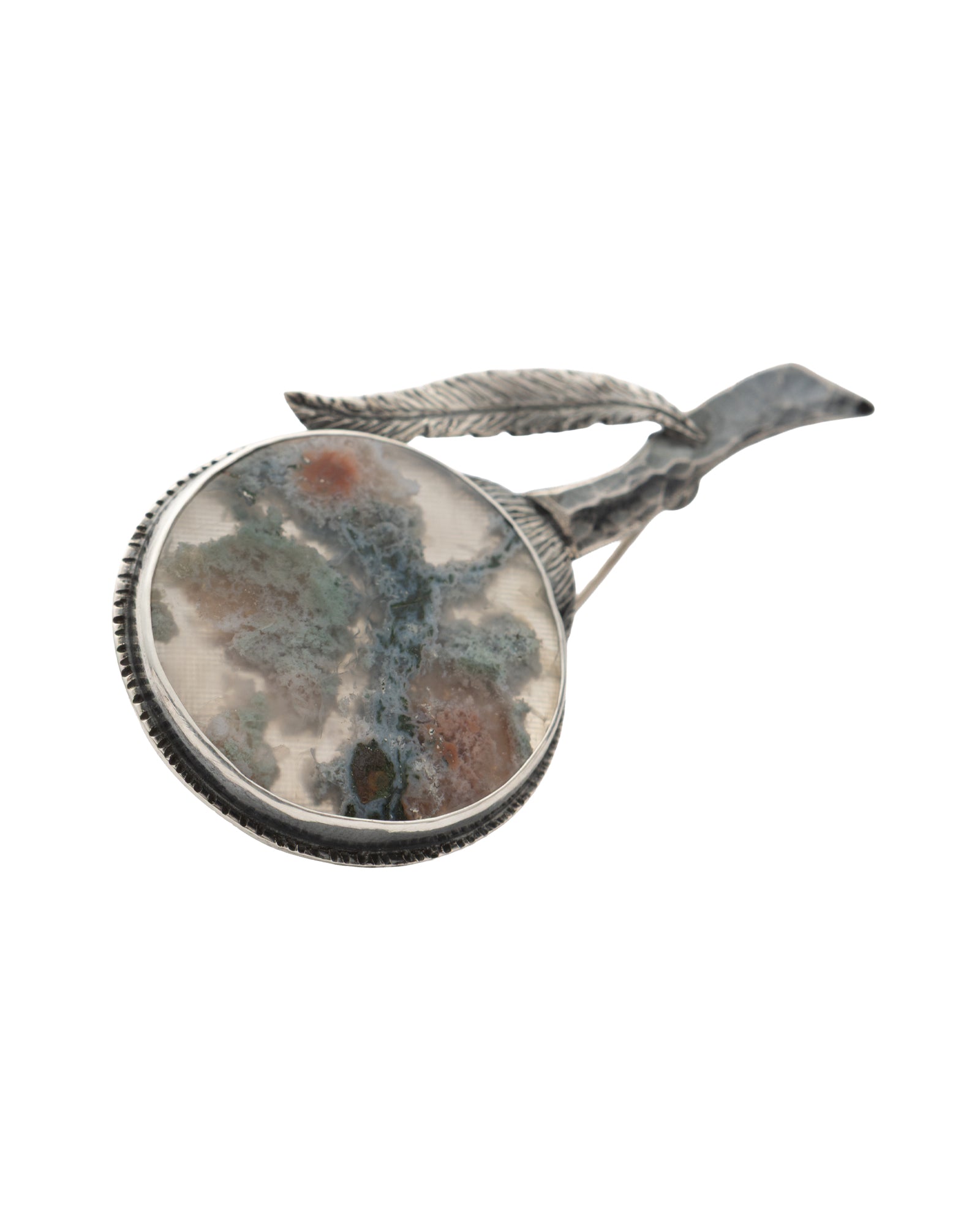 Green-Beige Round Shaped Agate Brooch - 2101 3270