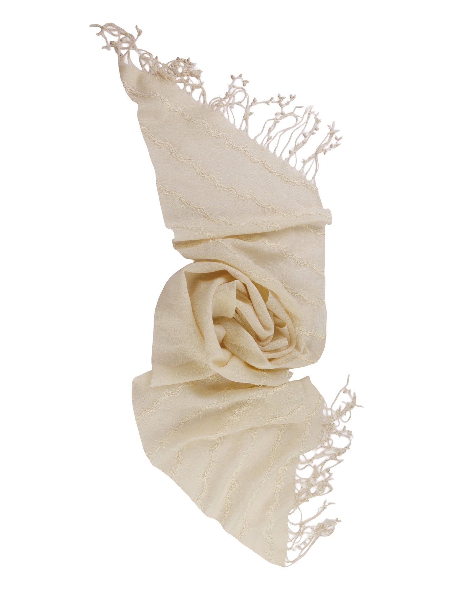 Beige scarf with tassels on a white background