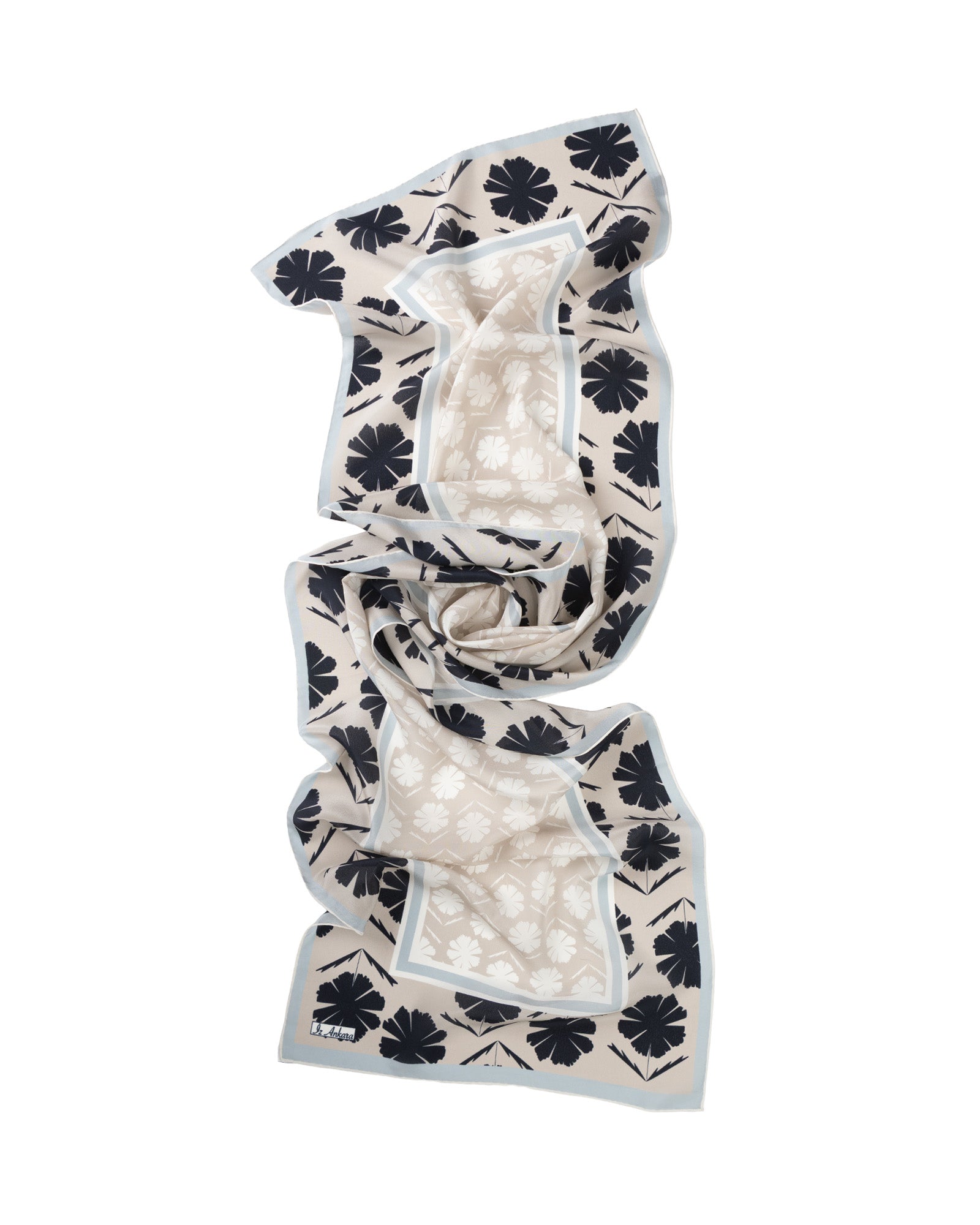Flower of Love Patterned Silk Scarf | Black & Grey