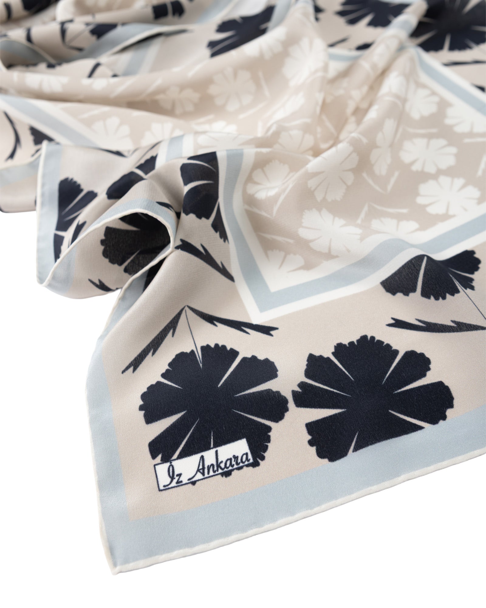 Flower of Love Patterned Silk Scarf | Black & Grey