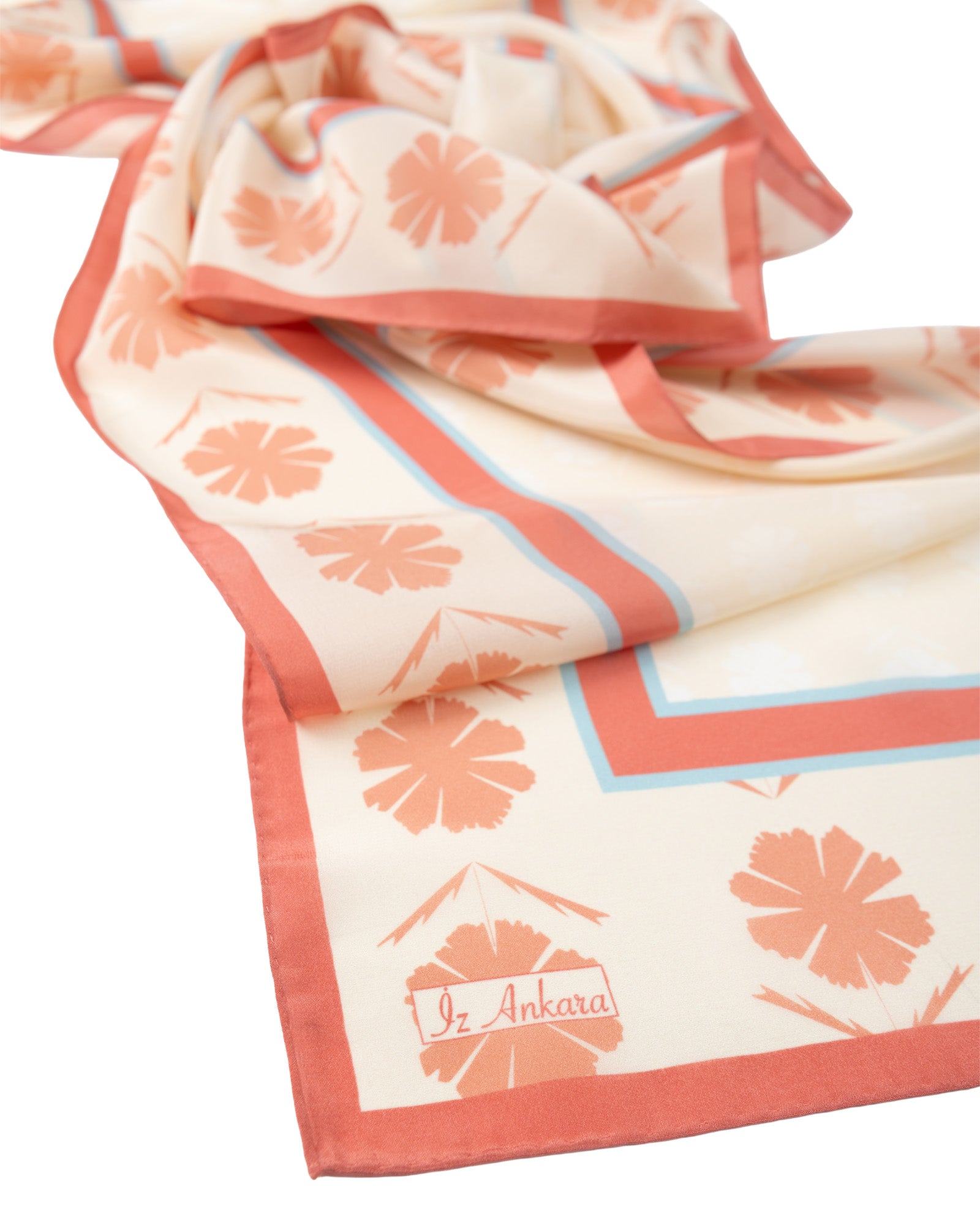 Flower of Love Patterned Silk Scarf | Orange & Rose