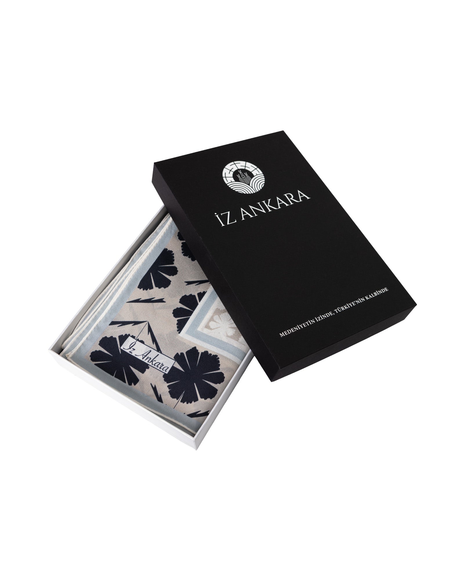 Flower of Love Patterned Silk Shawl | Black & Grey