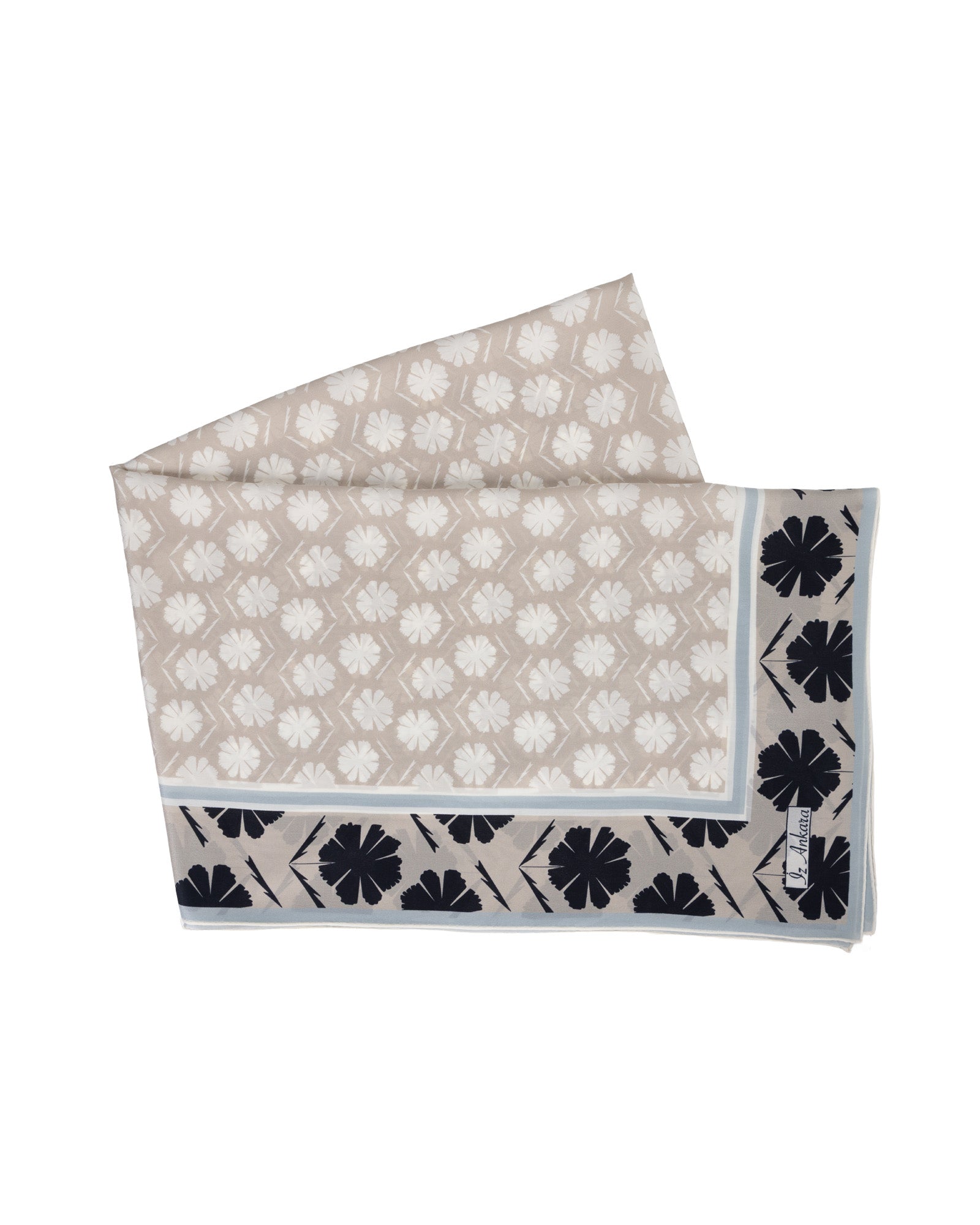 Flower of Love Patterned Silk Shawl | Black & Grey