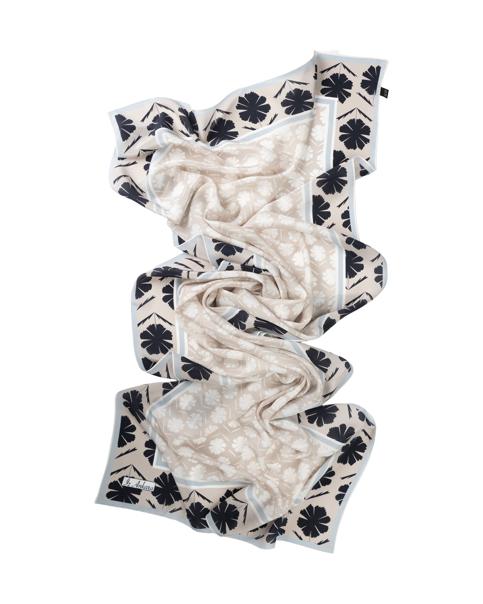 Flower of Love Patterned Silk Shawl | Black & Grey