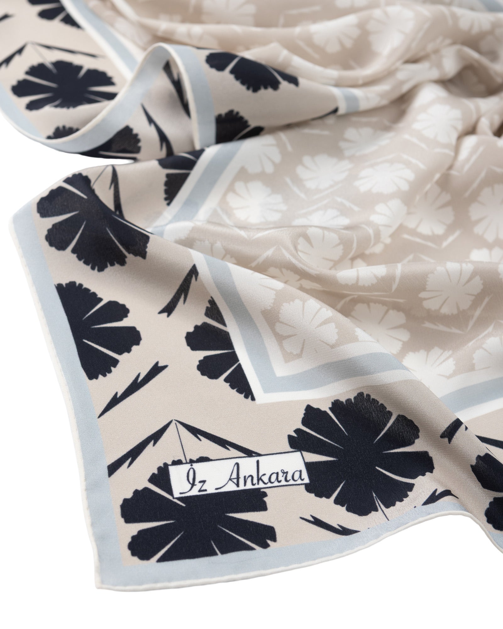 Flower of Love Patterned Silk Shawl | Black & Grey