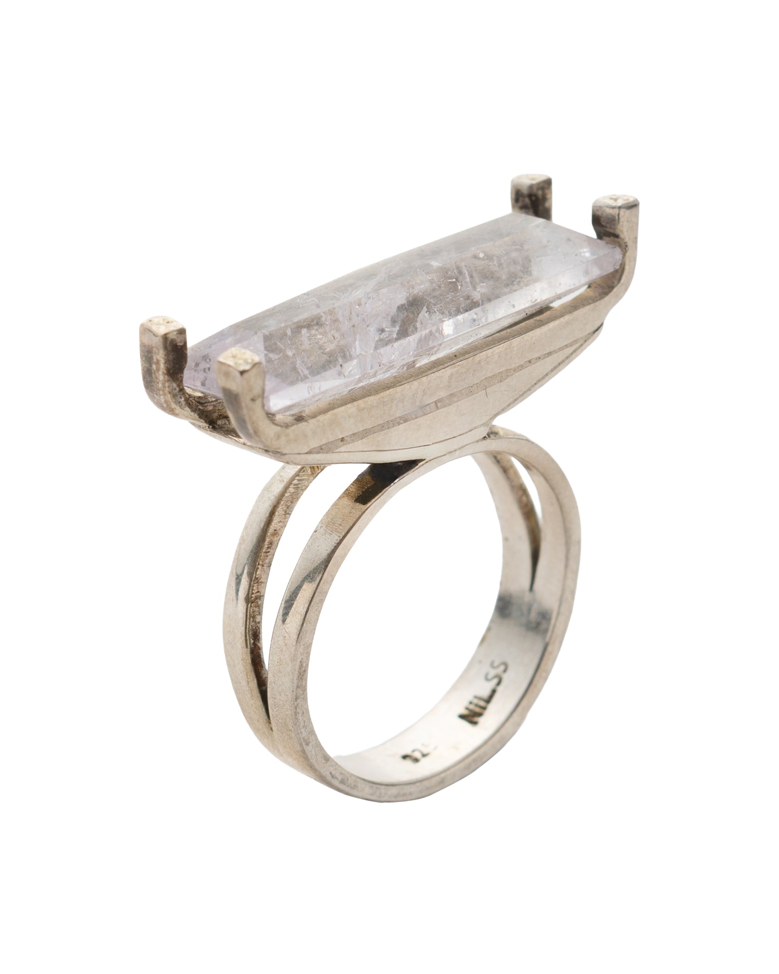 Transparent Rectangular Gondola Stone Silver Ring - 2101 1030