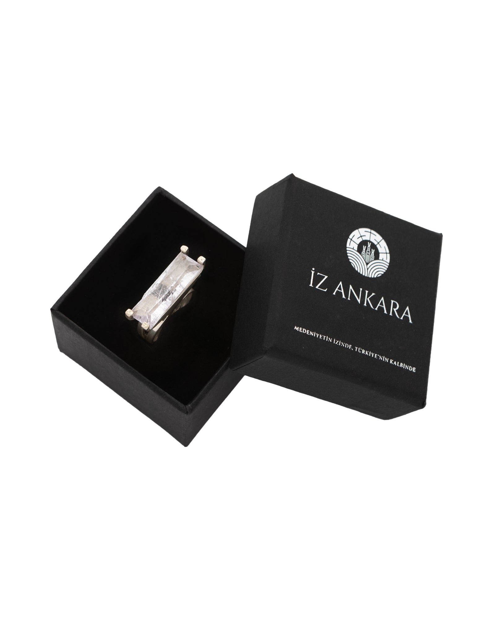 Transparent Rectangular Gondola Stone Silver Ring - 2101 1030