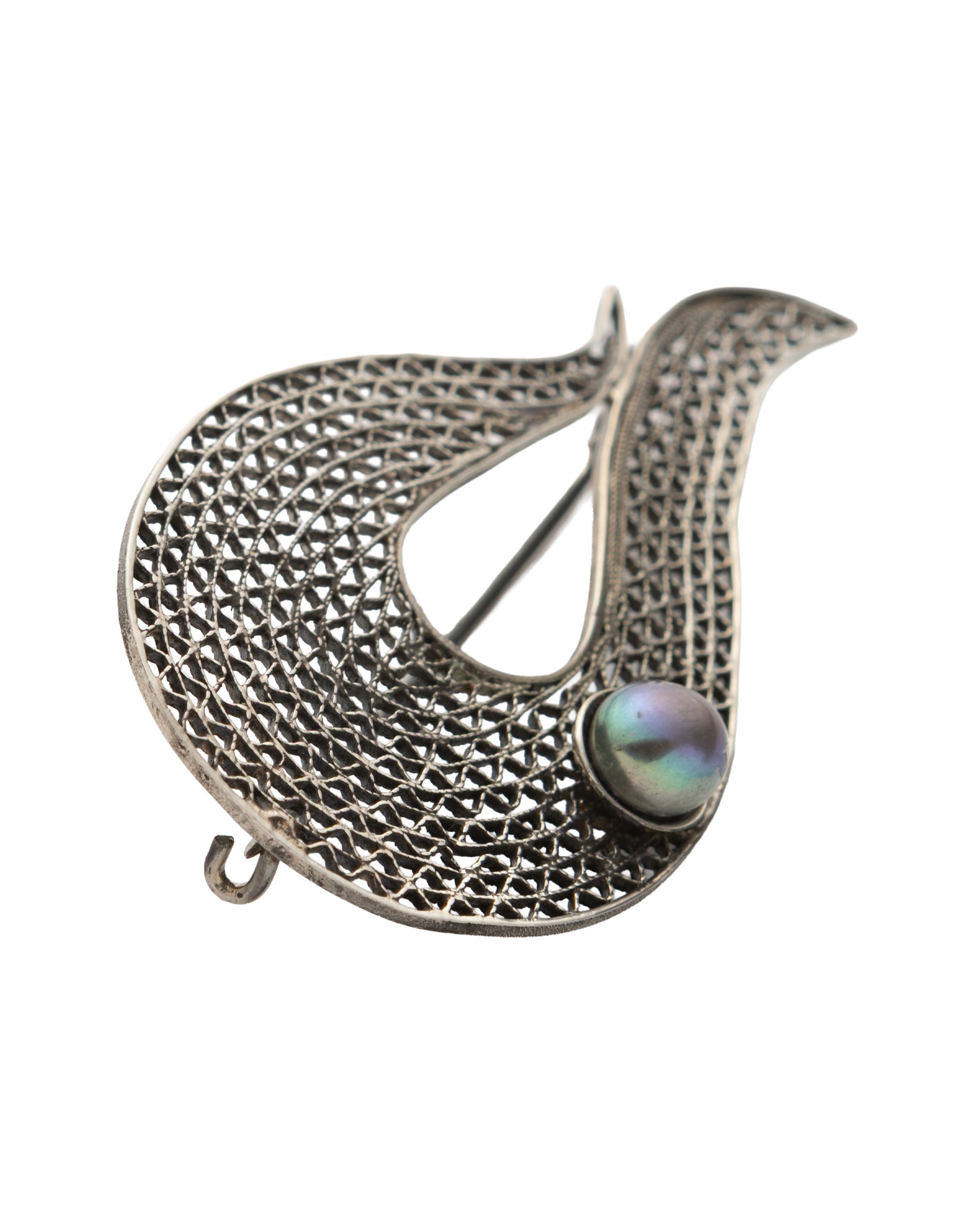 Silver Filigree Brooch with Silver Balls and Tulip Motif - 2101 2723