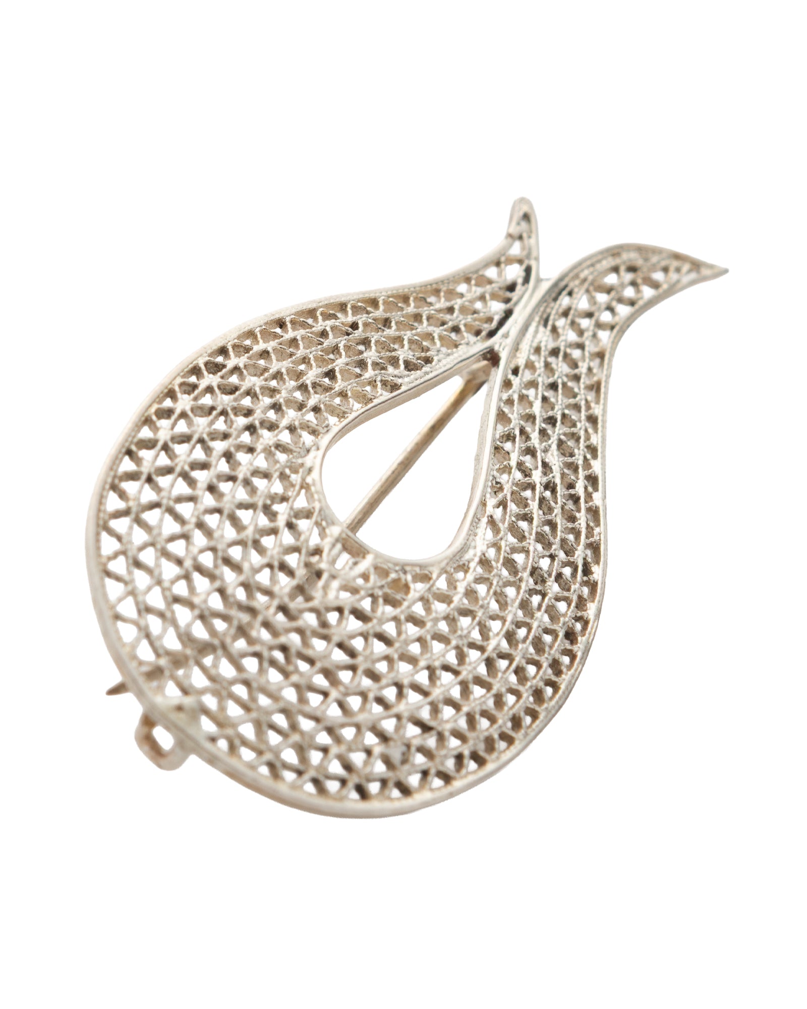 Silver Tulip Shaped Filigree Brooch - 2101 2730