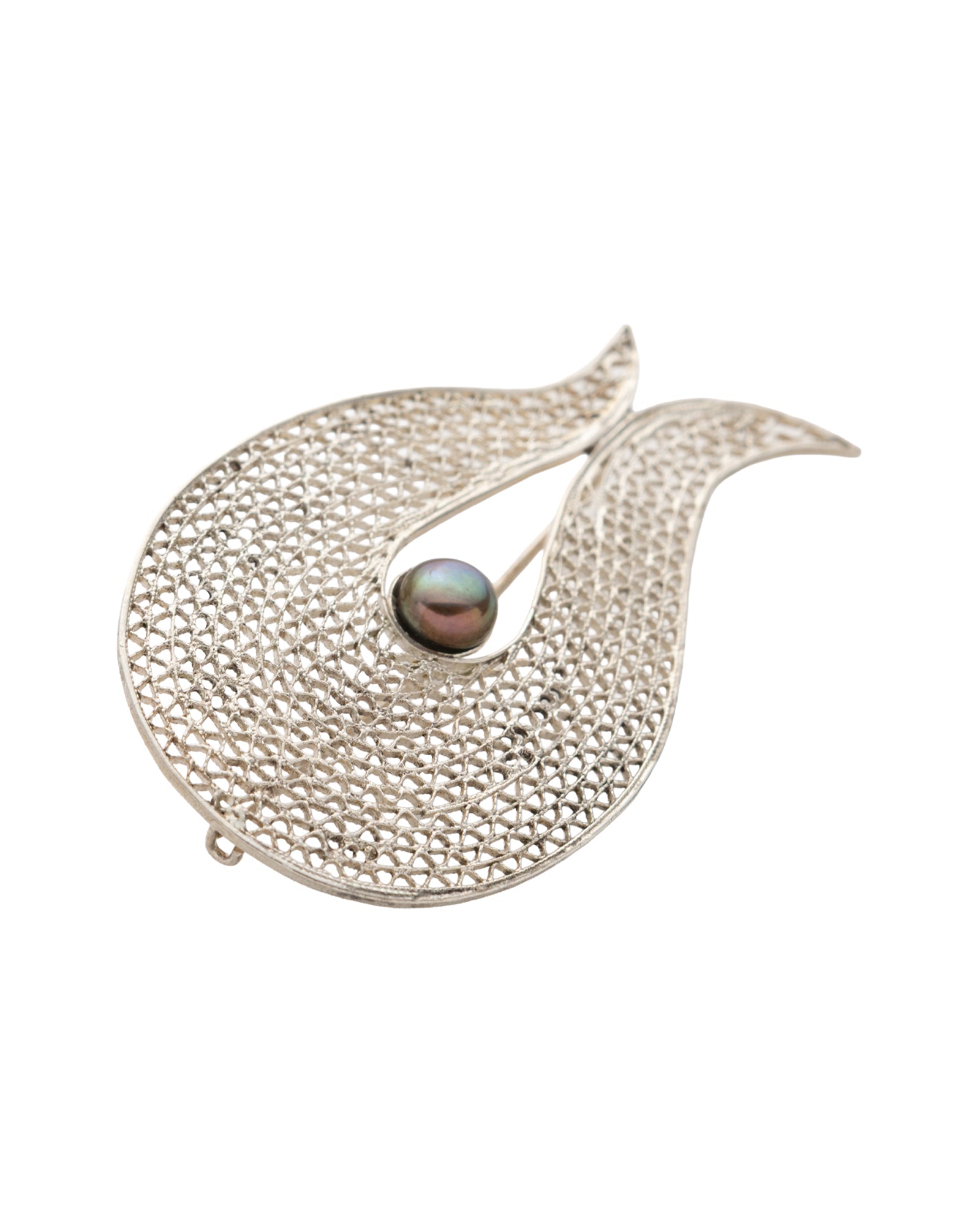 Silver Ball Tulip Shaped Filigree Brooch - 2101 2730