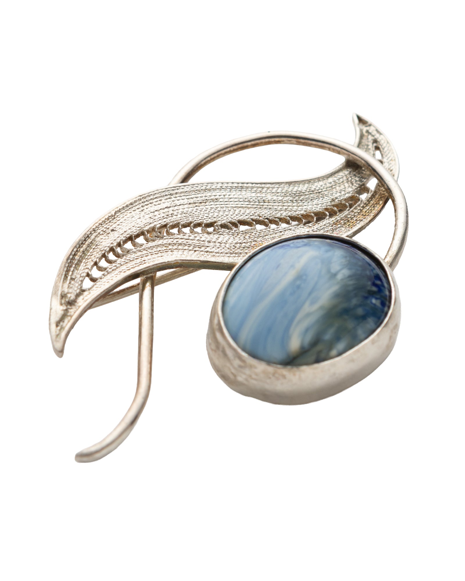 Blue Patterned Silver Brooch - 2101 0859
