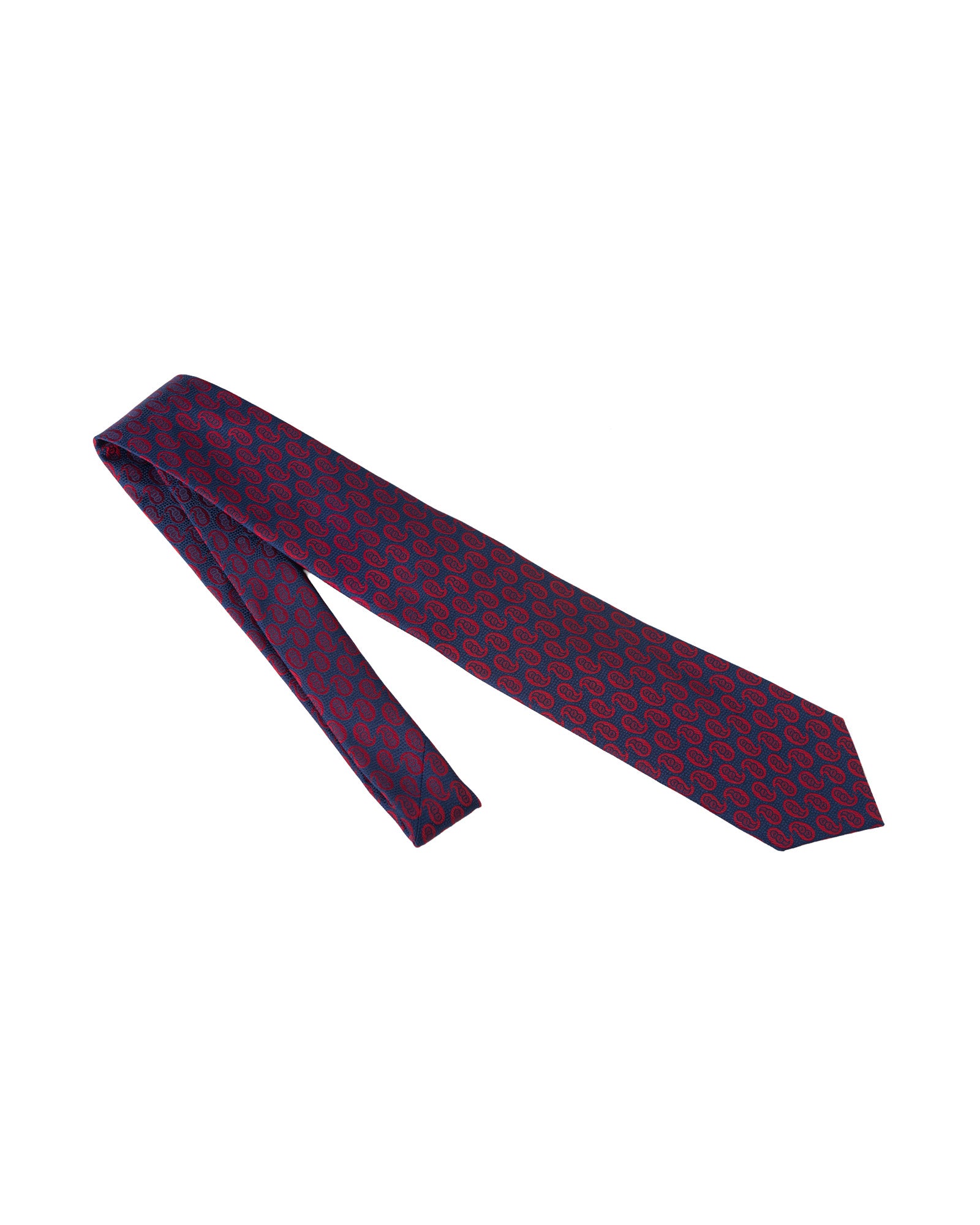 Shawl Pattern Silk Tie | Red - Navy