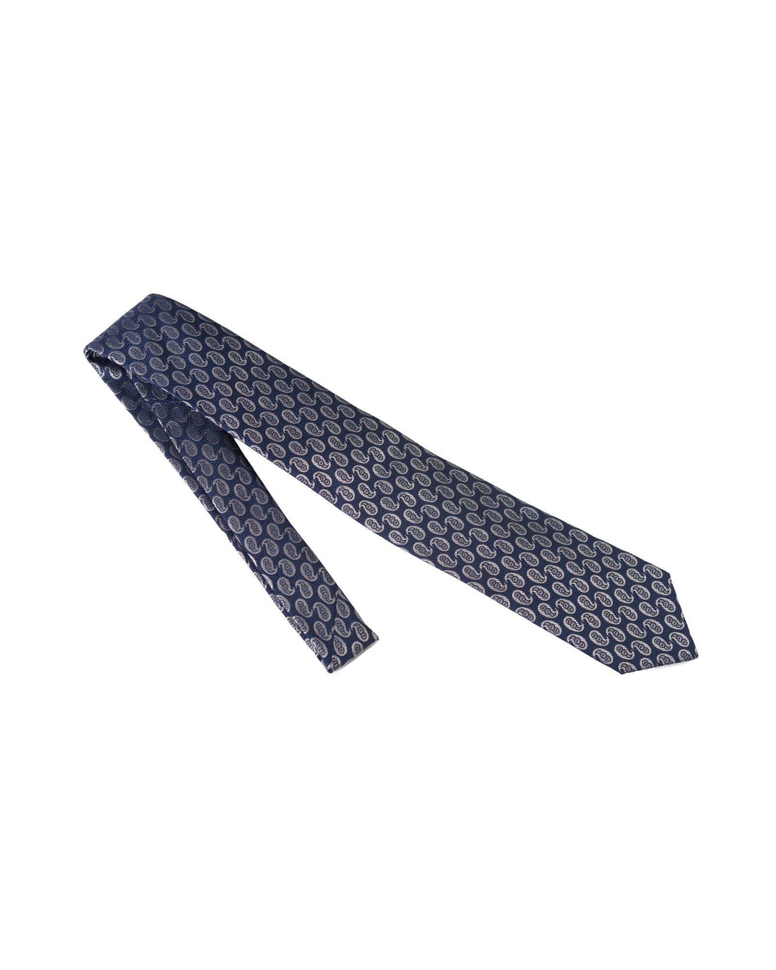 Shawl Pattern Silk Tie | Silver - Navy