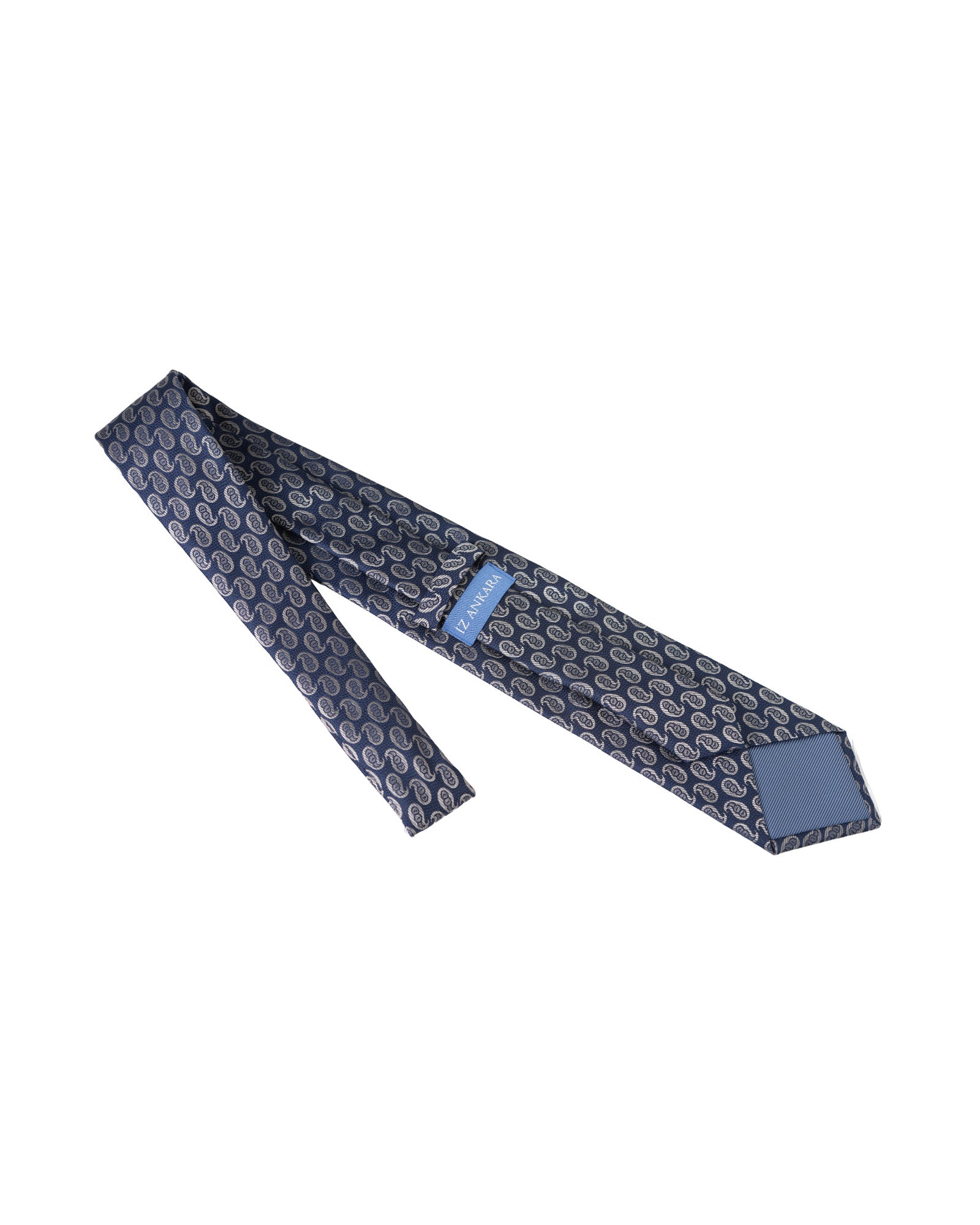 Shawl Pattern Silk Tie | Silver - Navy