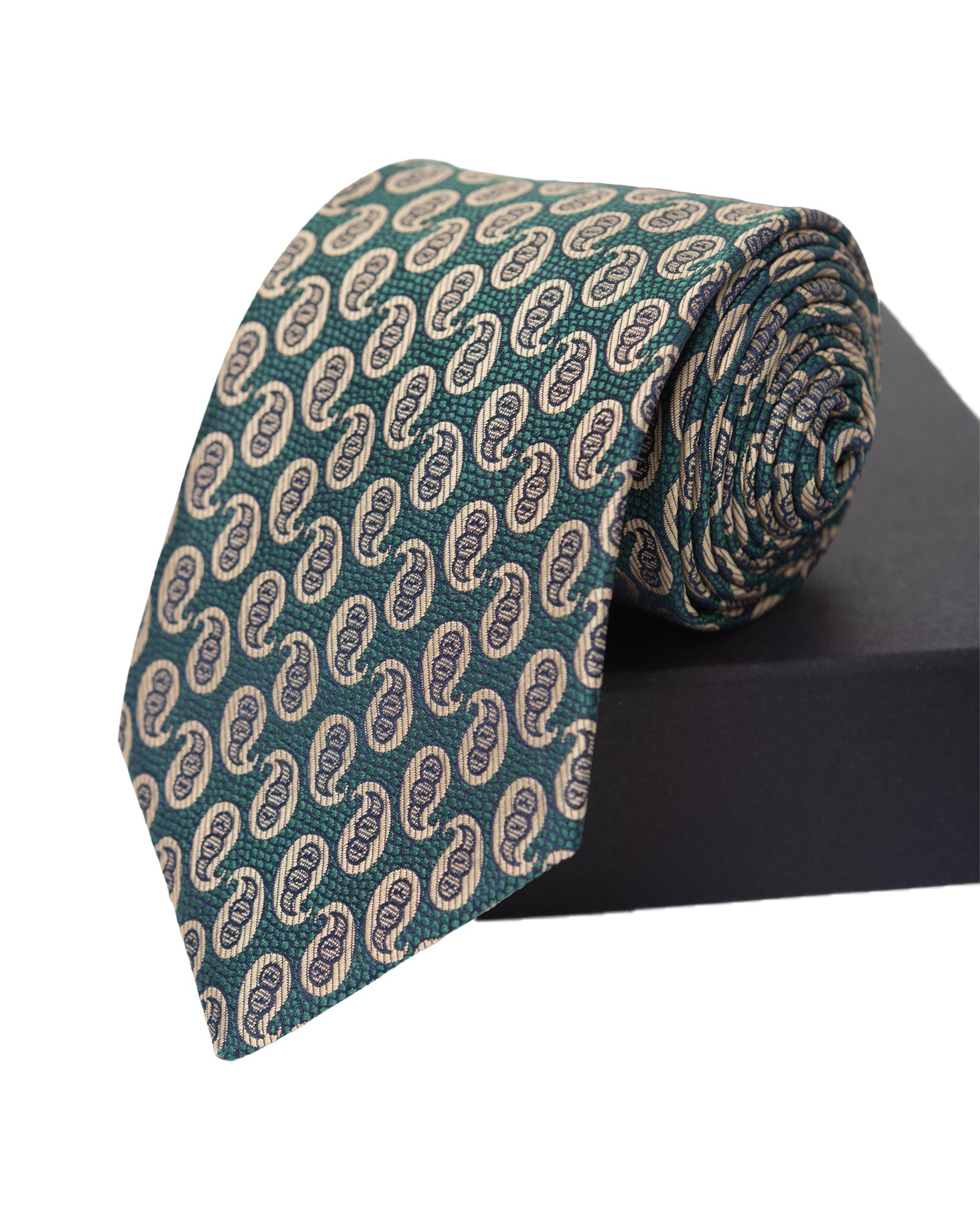Shawl Pattern Silk Tie | Beige - Green