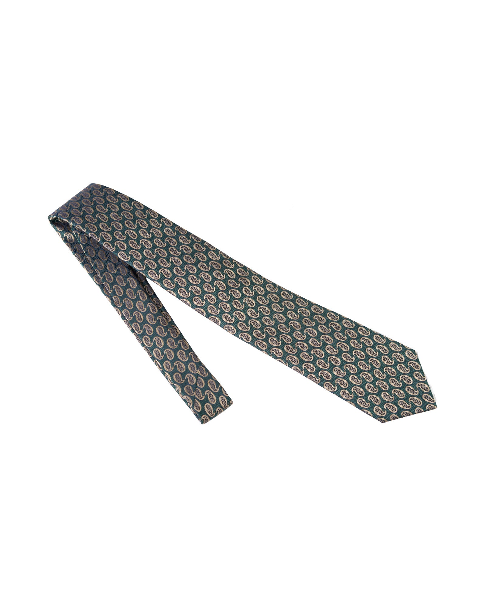 Shawl Pattern Silk Tie | Beige - Green