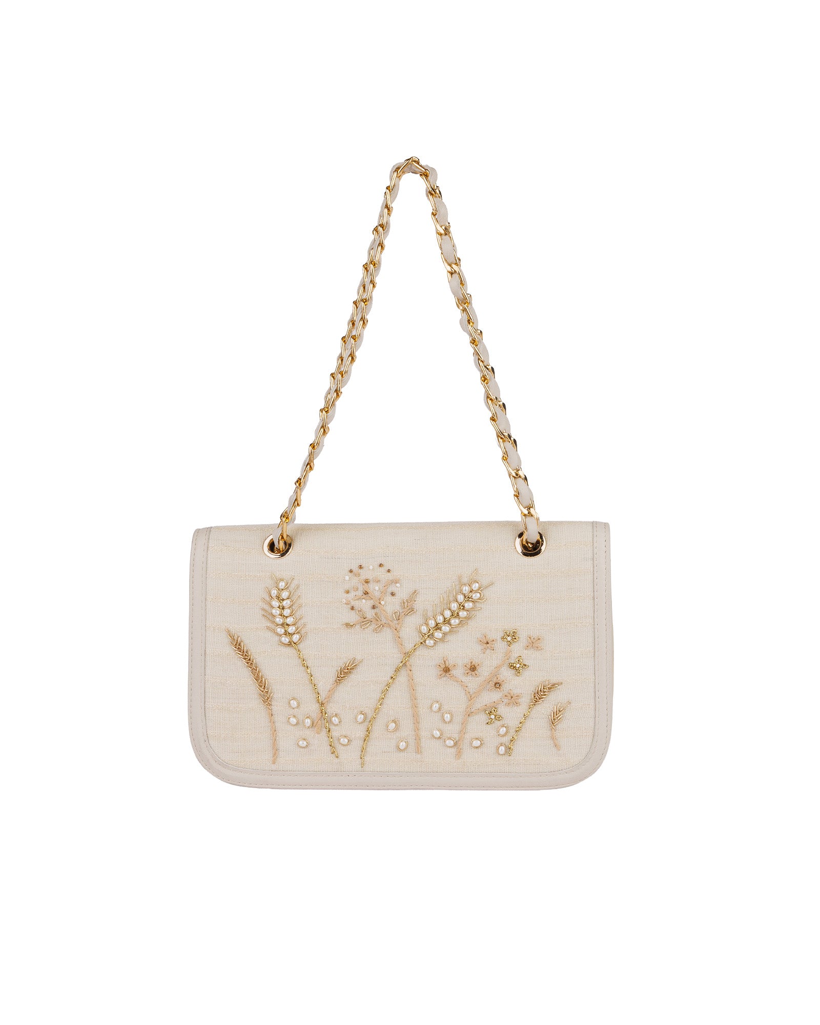 Buğday Başağı Motifli Krem - El Yapımı Sof Çanta