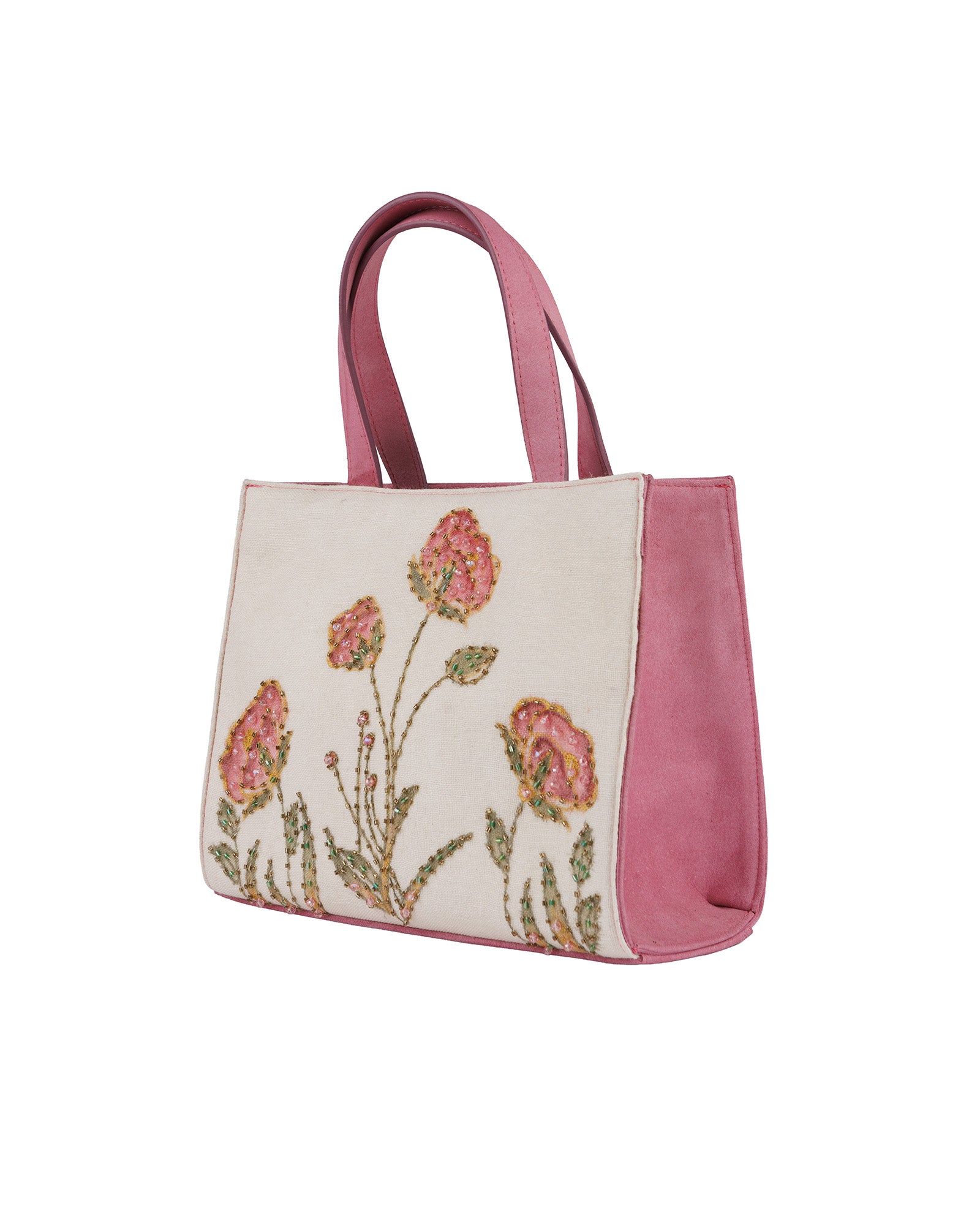 Handbag with floral design on a white background