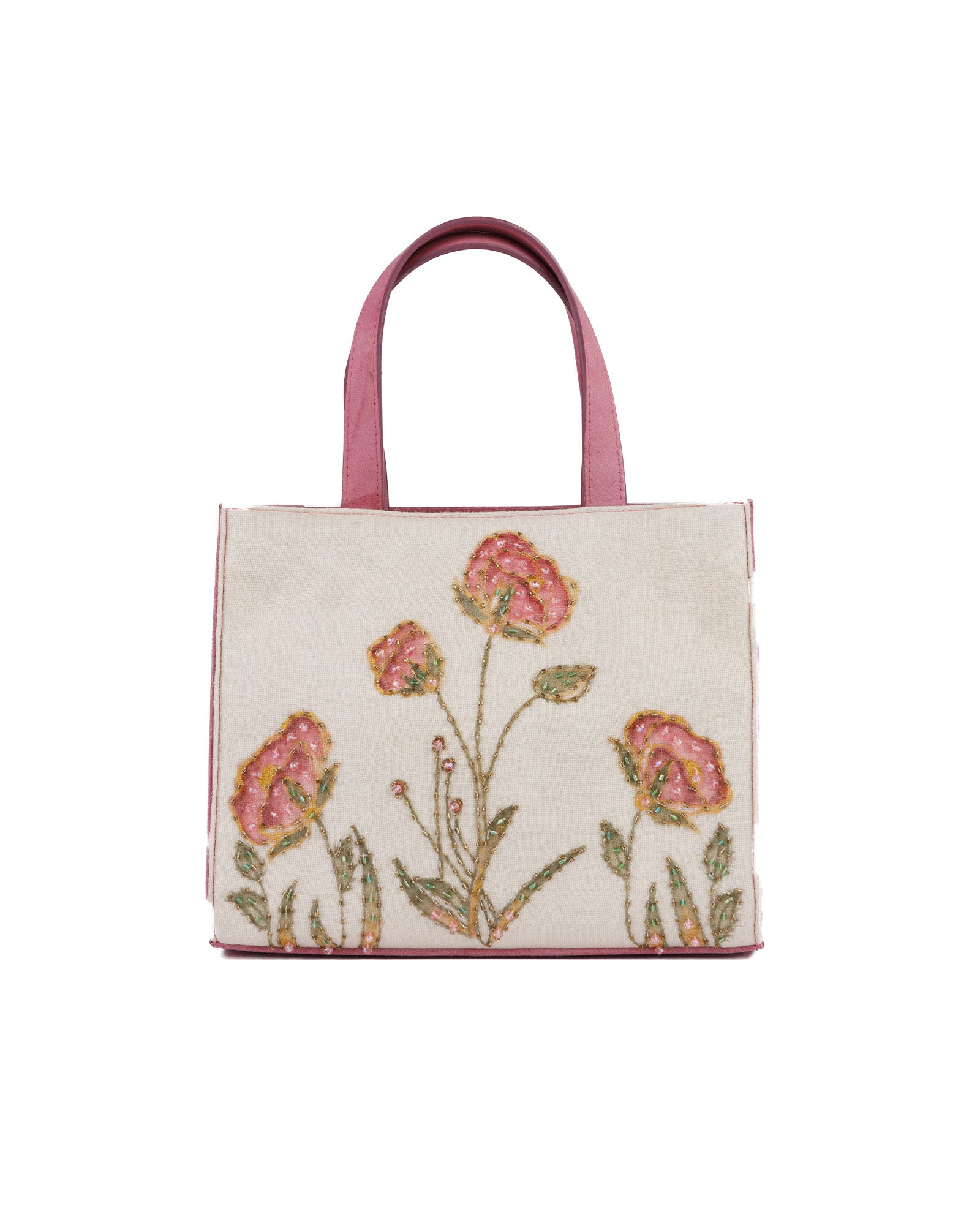 Tote bag with floral embroidery on a white background