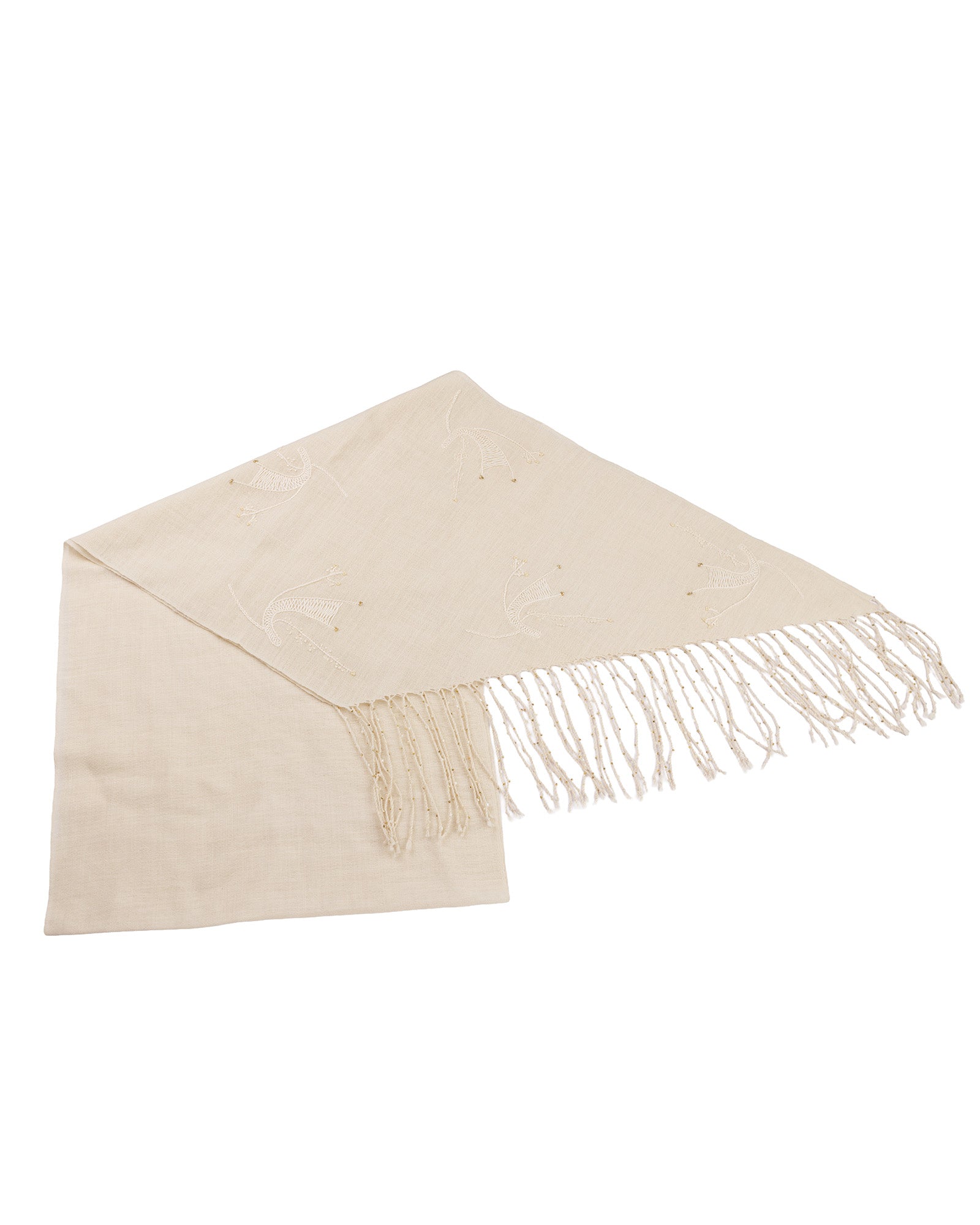 Beige scarf with fringes on a white background