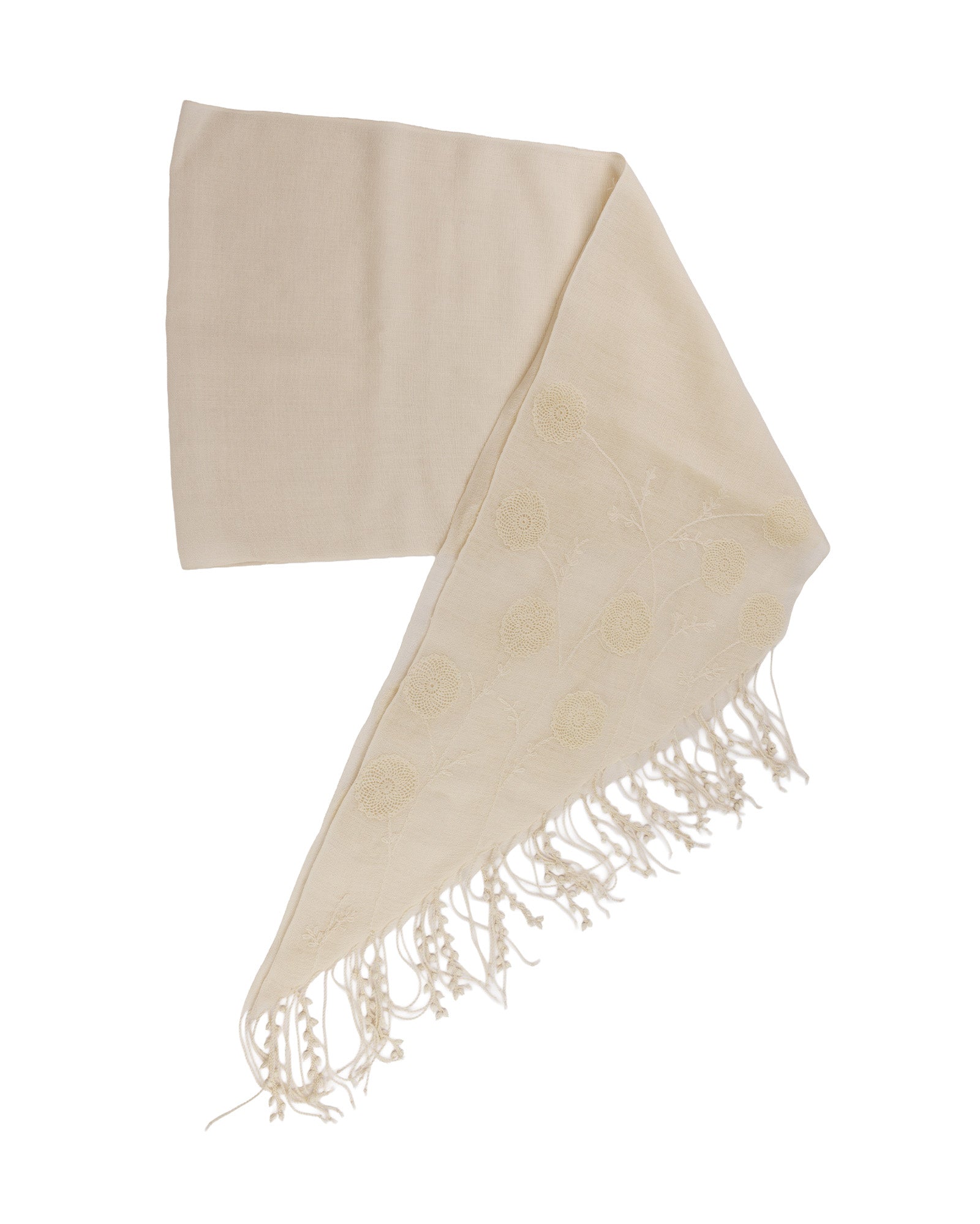 Beige scarf with tassels on a white background