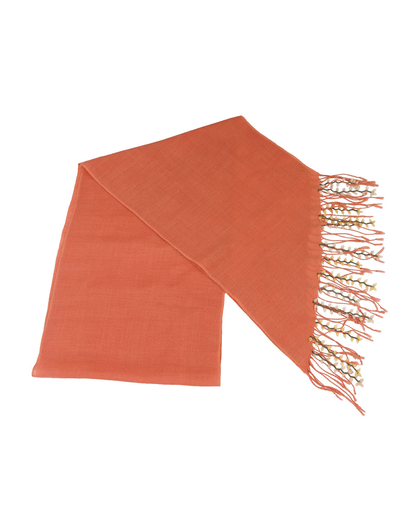 Orange scarf with fringe on a white background