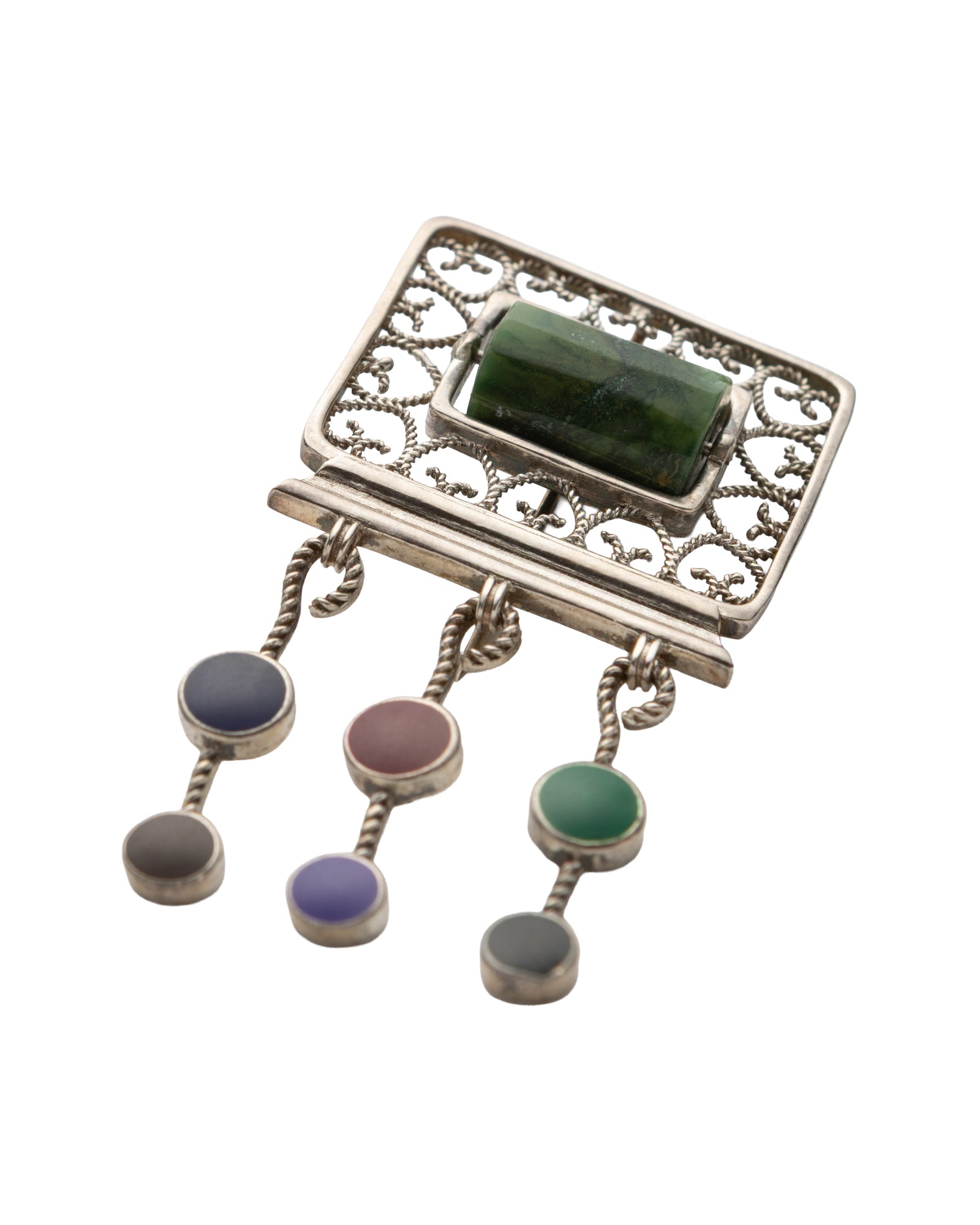 Green Rectangular Stone Brooch - 2100 2434