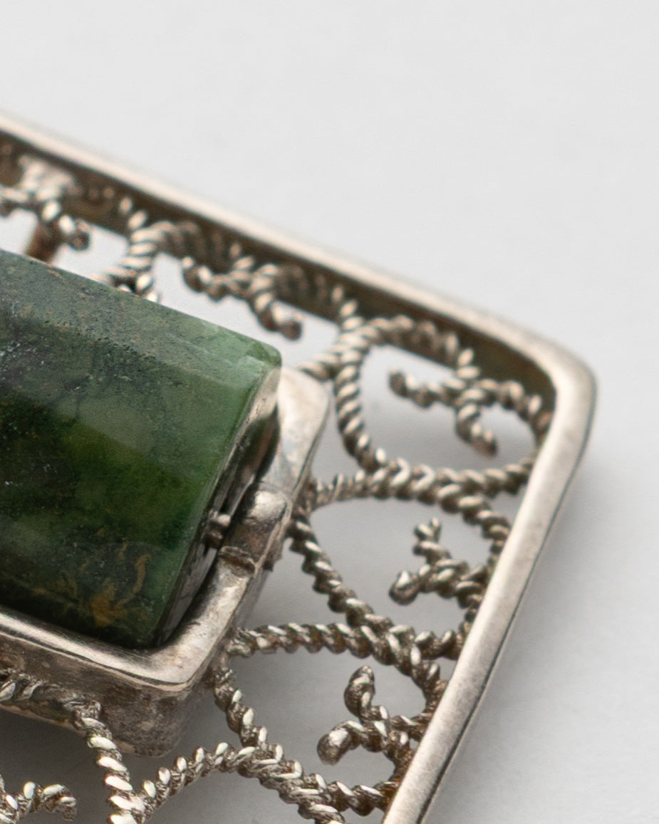 Green Rectangular Stone Brooch - 2100 2434