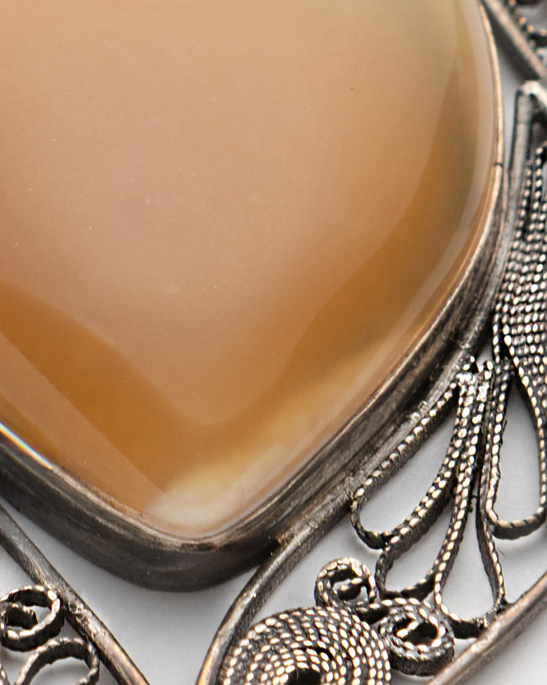 Handmade Silver Necklace with Light Brown Teardrop Agate Stone