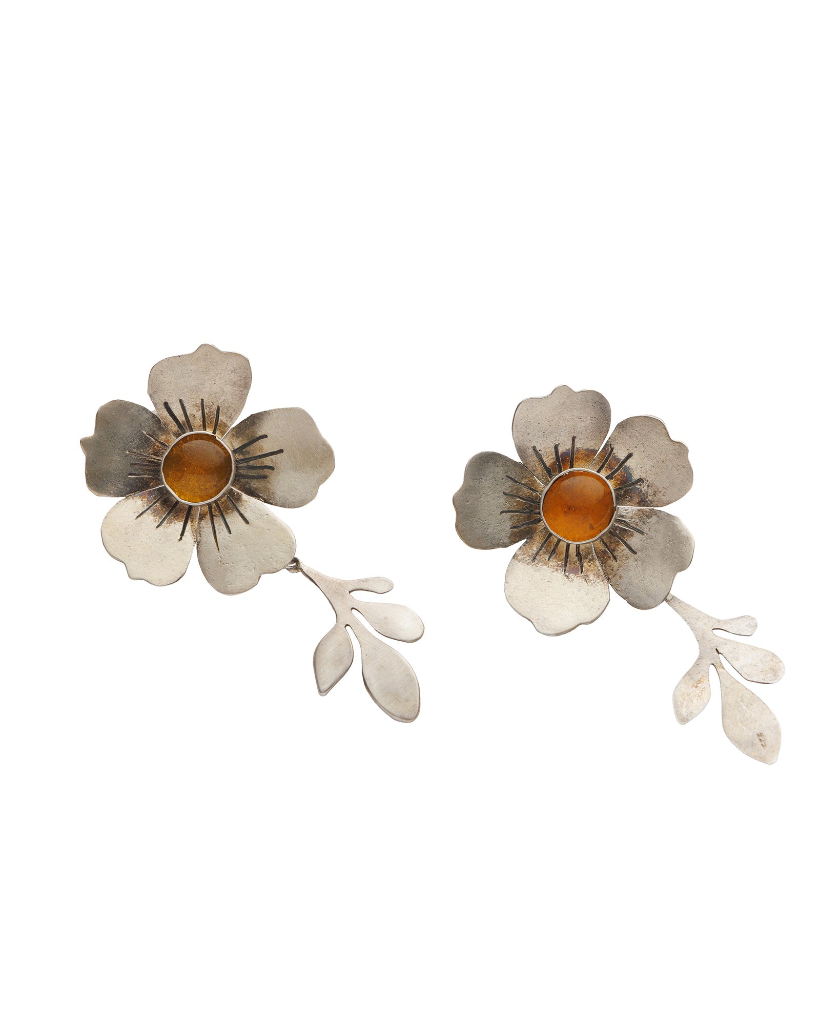Amber Stone Stylized Floral Earring Set - izankara