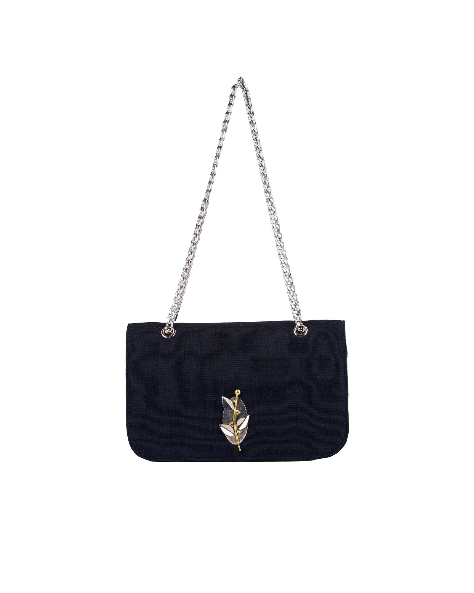 Black Sof Woven Bag with Olive Branch Detail - izankara