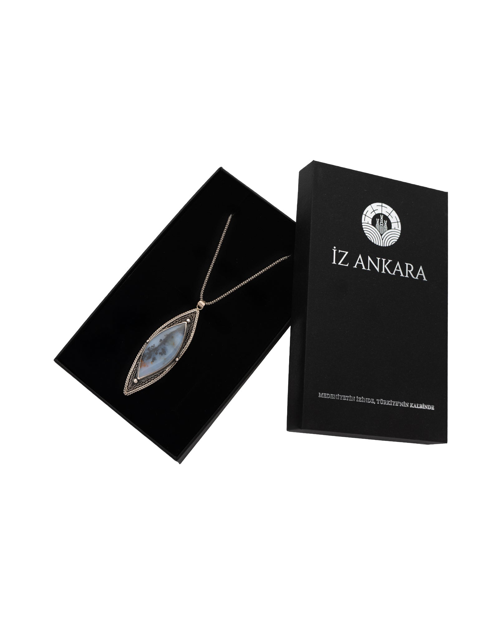 Blue - Gray Dendritic Teardrop Agate Necklace - 2100 7477 - izankara