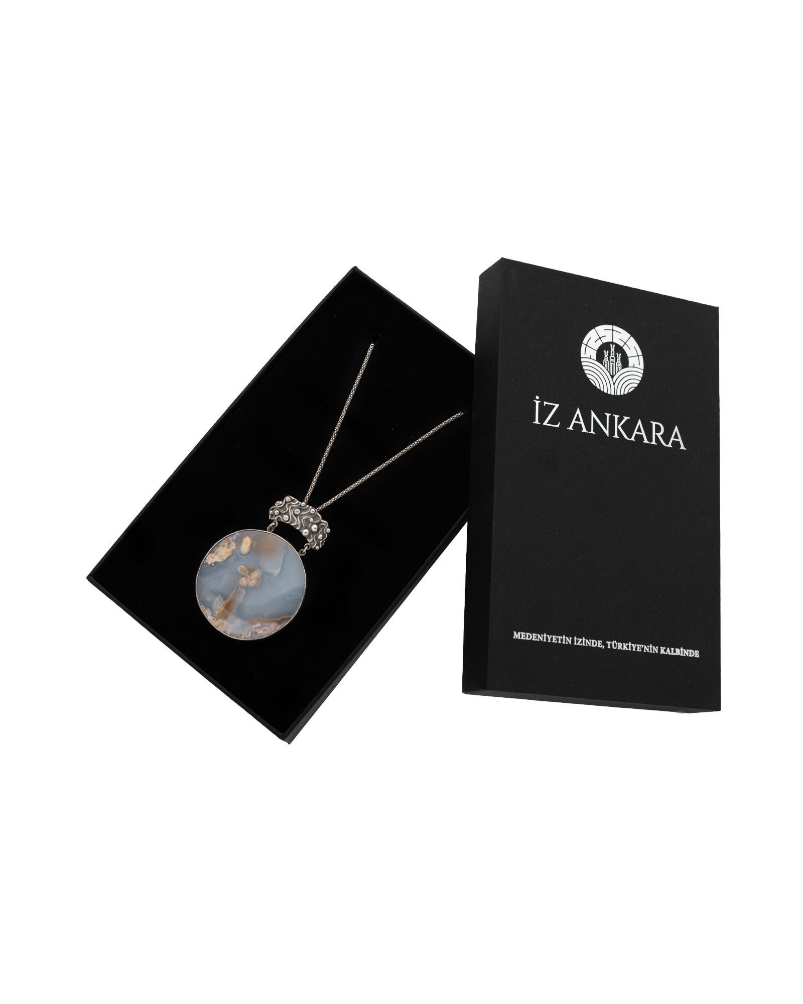 Blue - Gray Patterned Transparant Rounded Agate Necklace - 2101 3140 - izankara