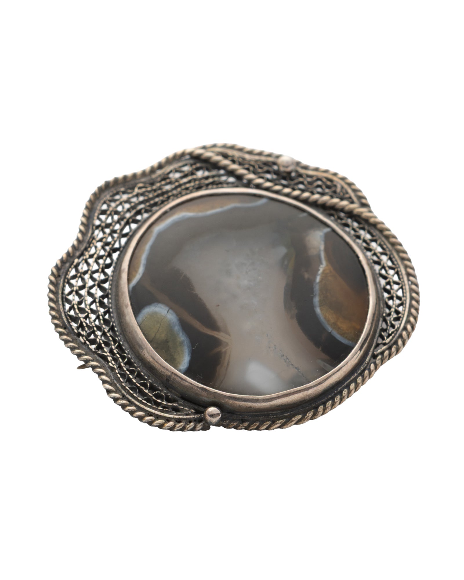 Brown - Gray Oval Agate Brooch - 2100 7064 - izankara