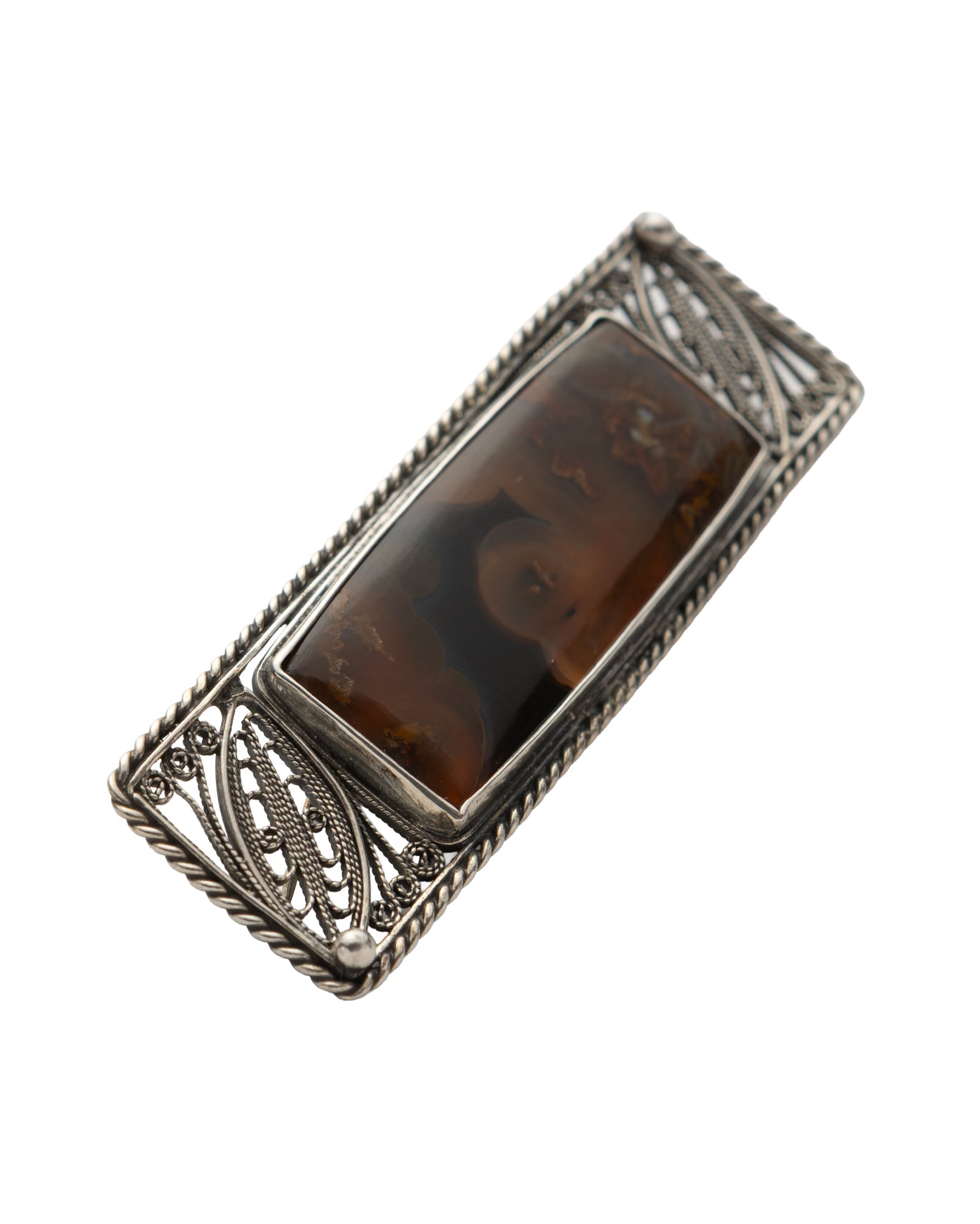 Brown - Gray Rectangular Agate Brooch - 2101 2655 - izankara