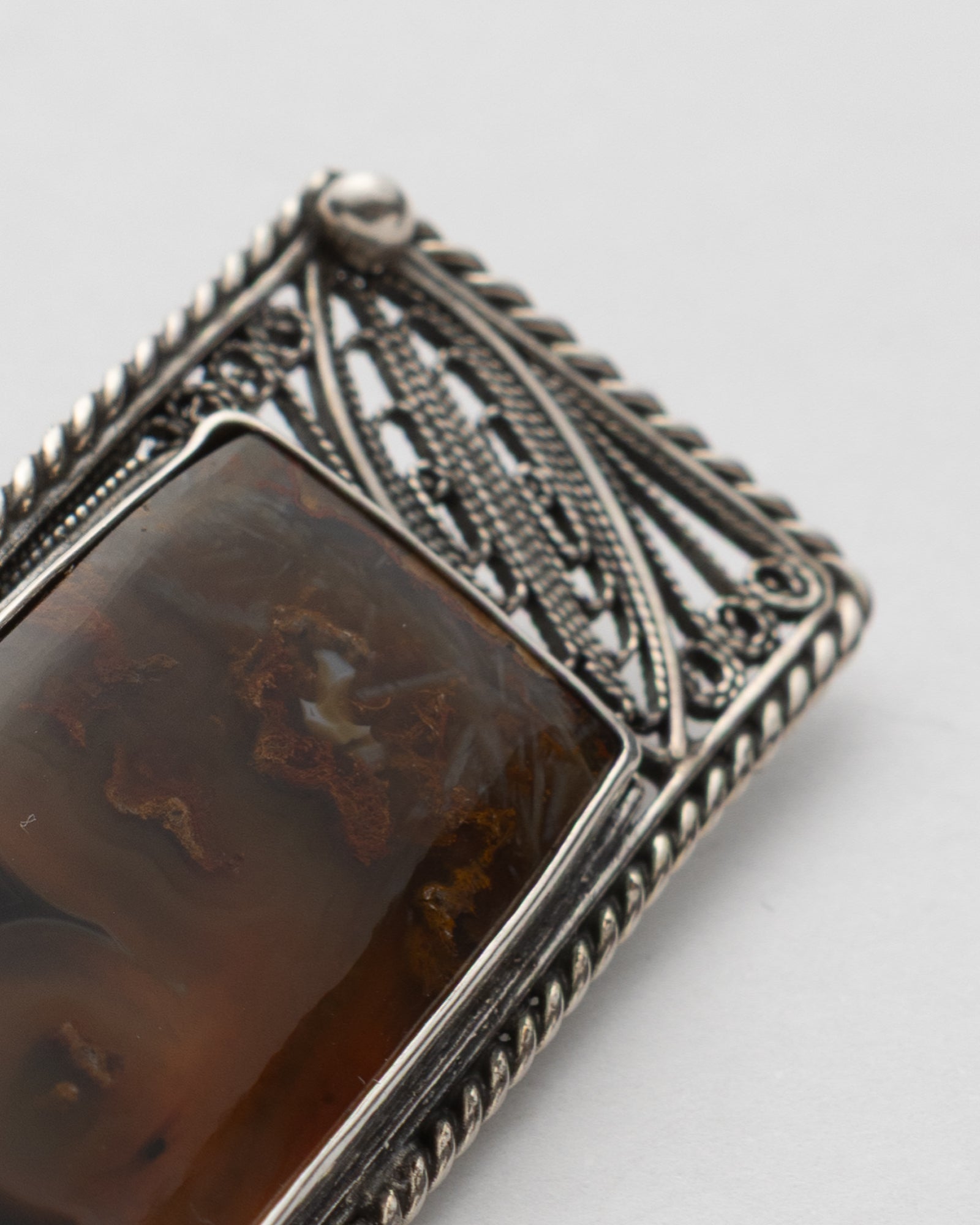 Brown - Gray Rectangular Agate Brooch - 2101 2655 - izankara