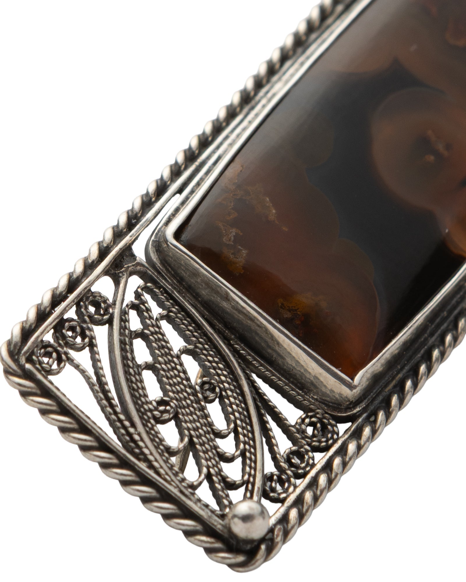 Brown - Gray Rectangular Agate Brooch - 2101 2655 - izankara
