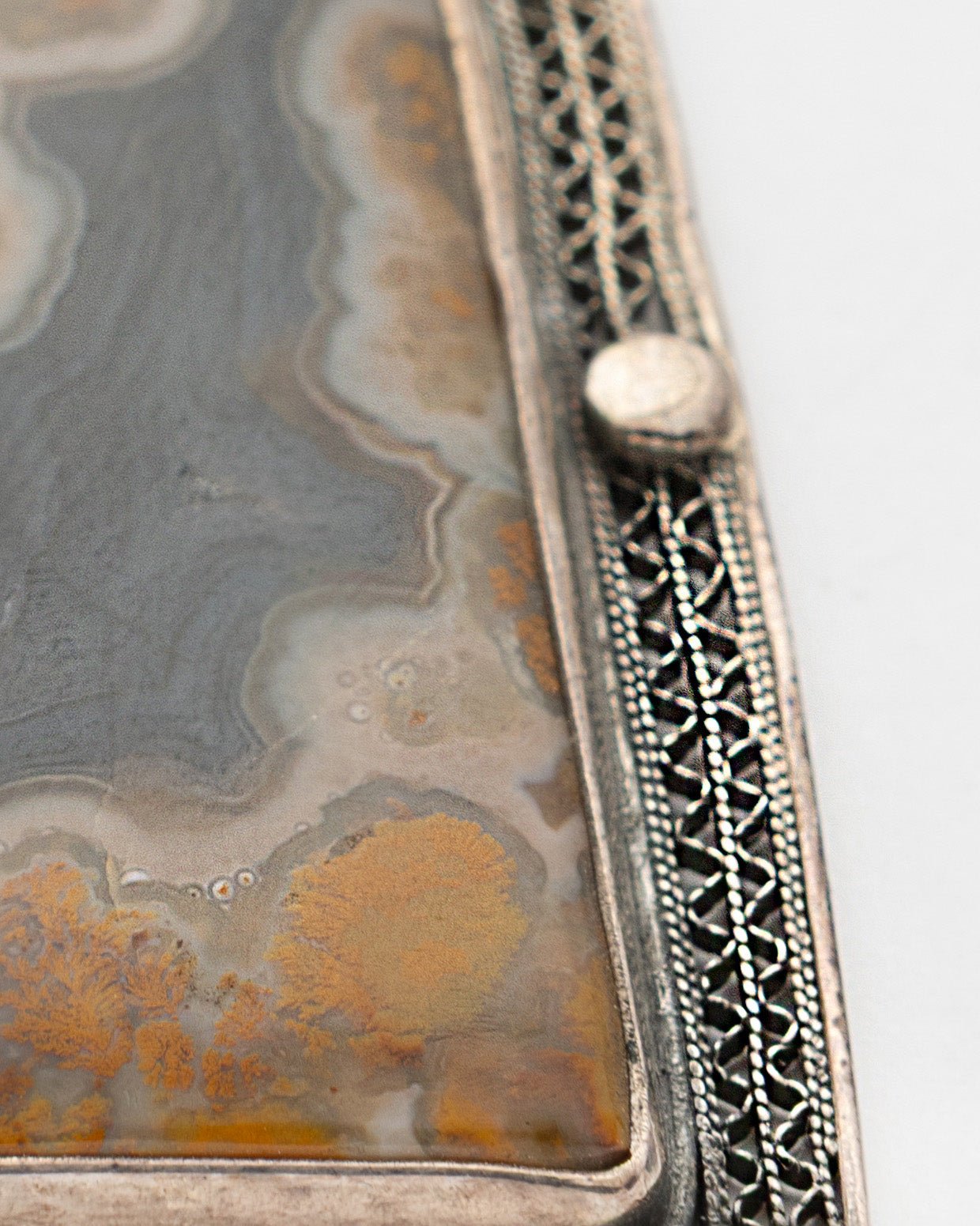 Brown - Gray Rectangular Agate Leather Cord Necklace - 2101 1122 - izankara