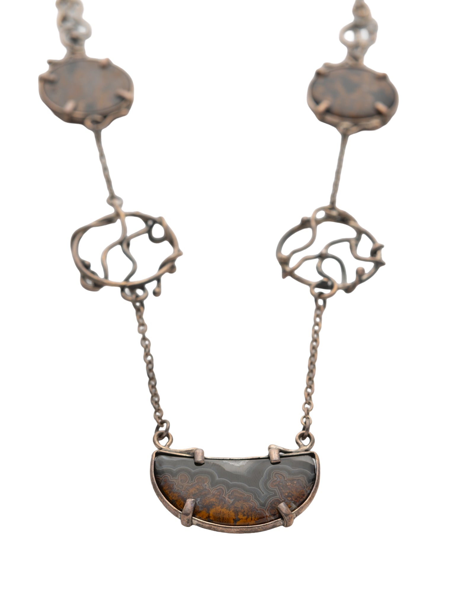 Brown - Grey Crescent and Round Agate Stone Necklace - 2100 7538 - izankara