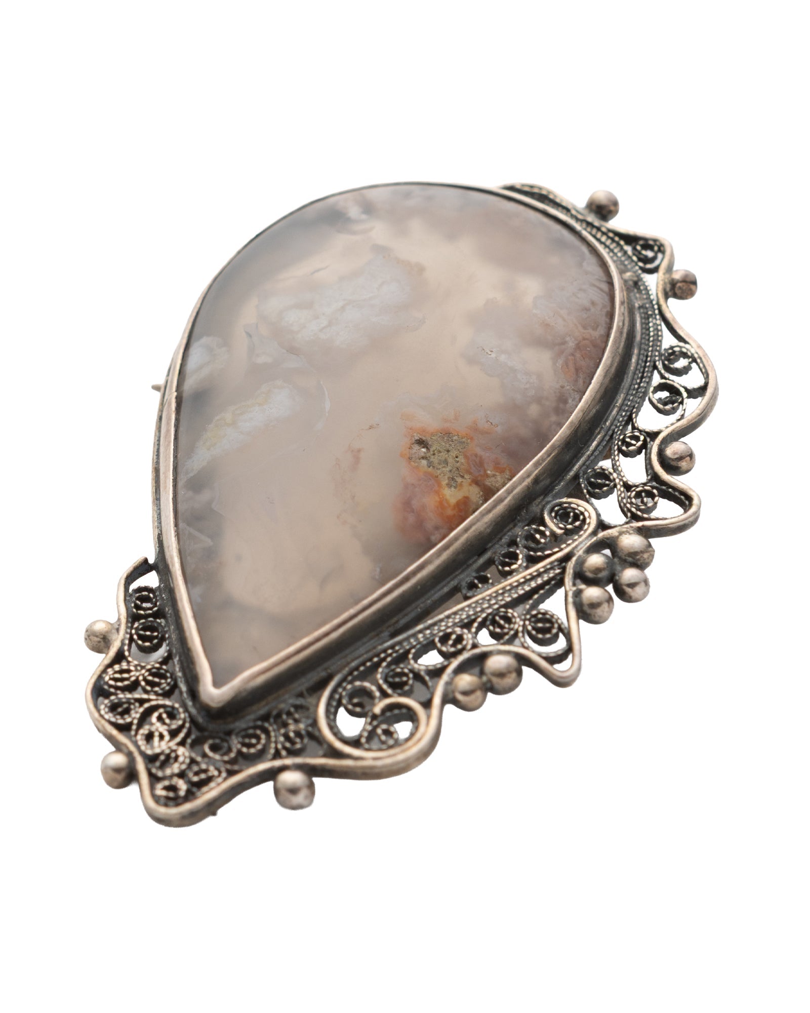 Brown - Grey Rectangular Shaped Agate Brooch - 2101 3089 - izankara