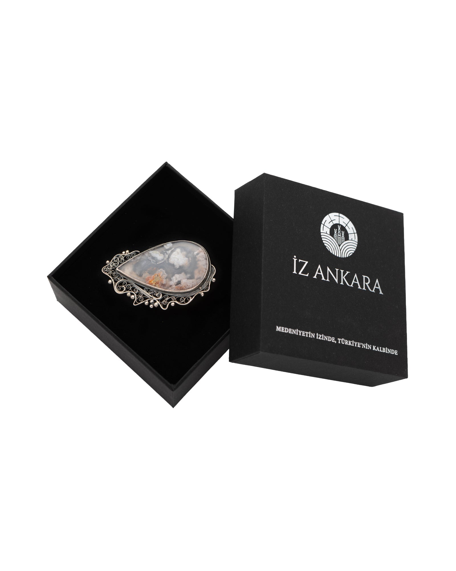 Brown - Grey Rectangular Shaped Agate Brooch - 2101 3089 - izankara
