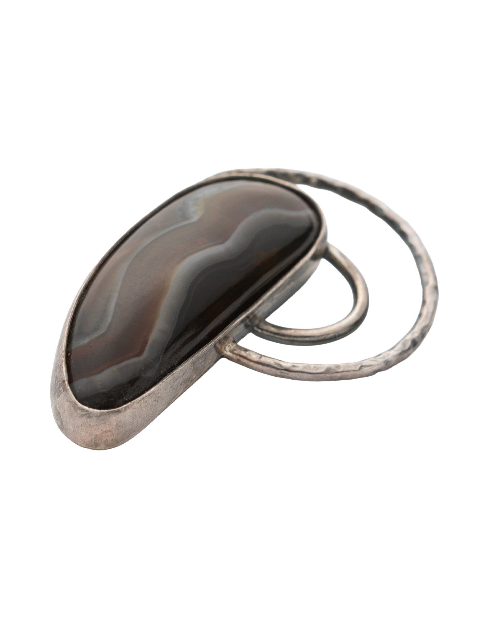 Brown - White Rectangular Shaped Agate Brooch - 2100 7163 - izankara