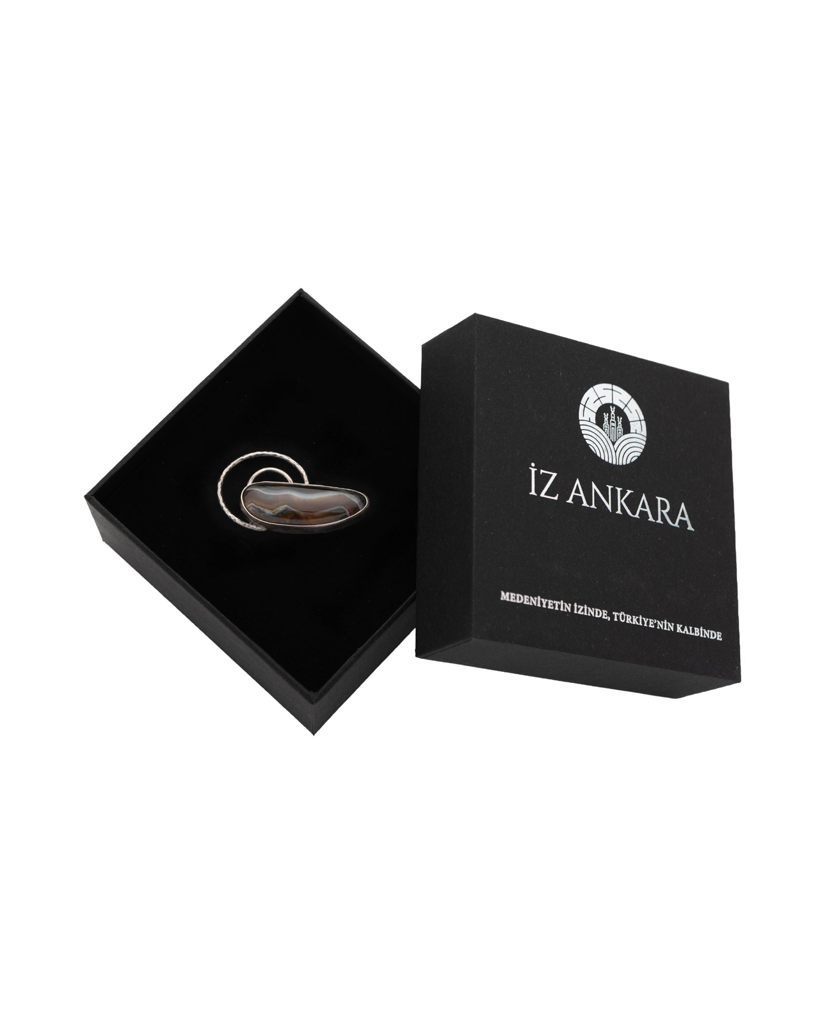 Brown - White Rectangular Shaped Agate Brooch - 2100 7163 - izankara