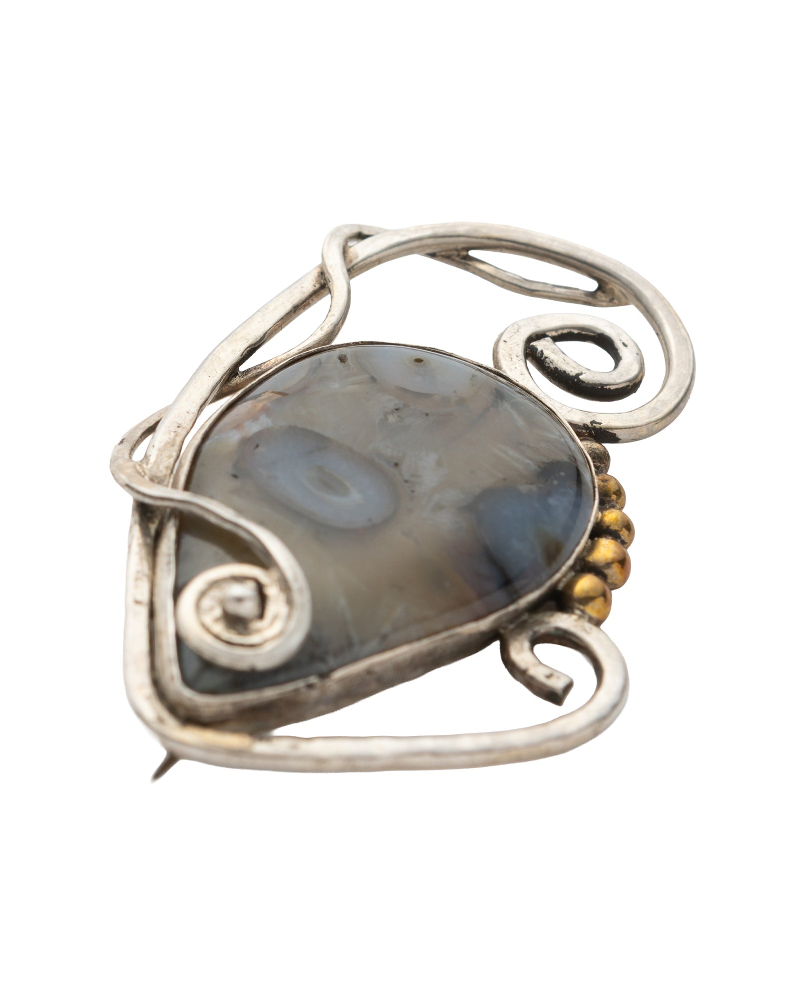 Brown - White Round Shaped Agate Brooch - 2101 3058 - izankara
