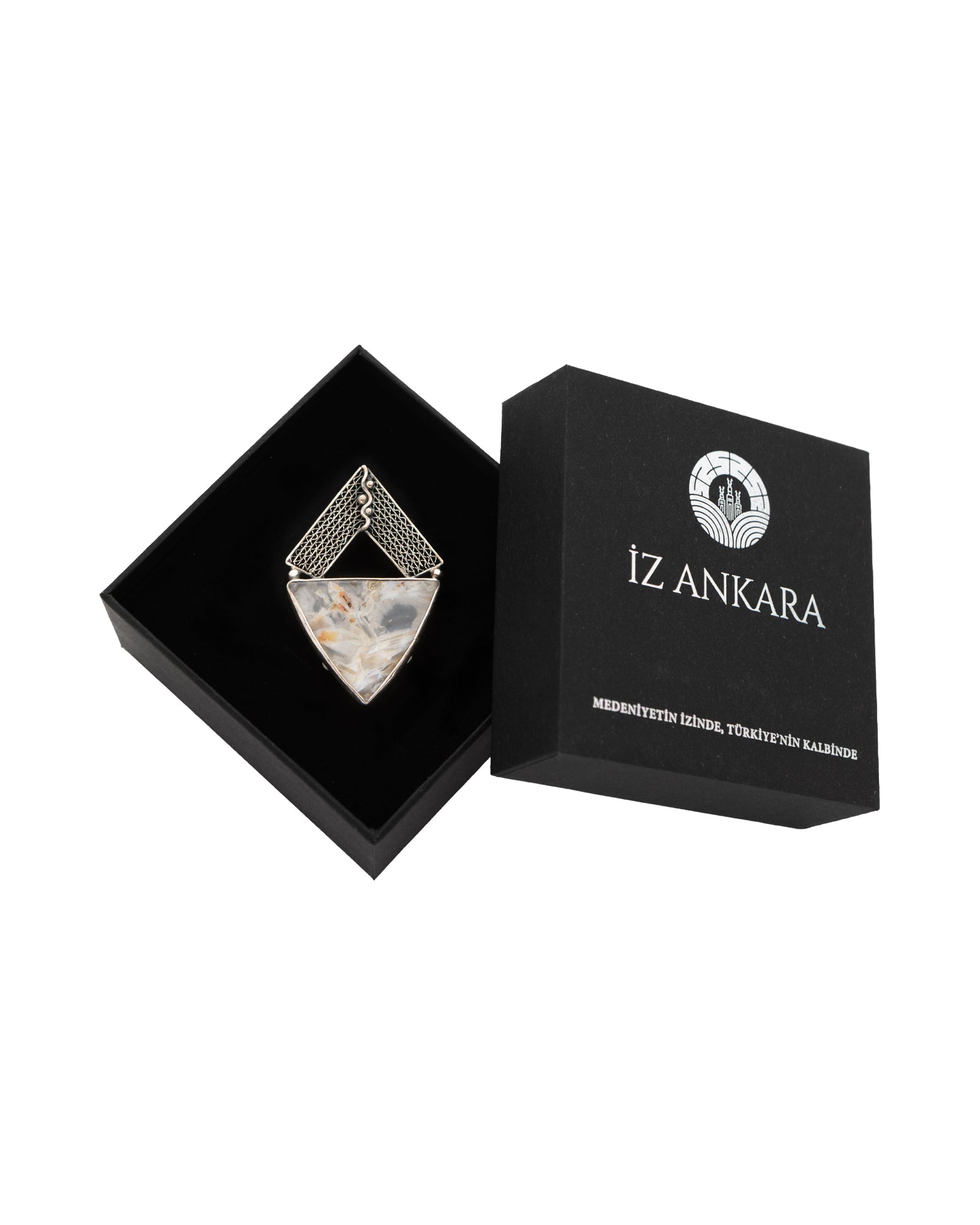 Brown - White Triangle Shaped Agate Brooch - 2101 1078 - izankara