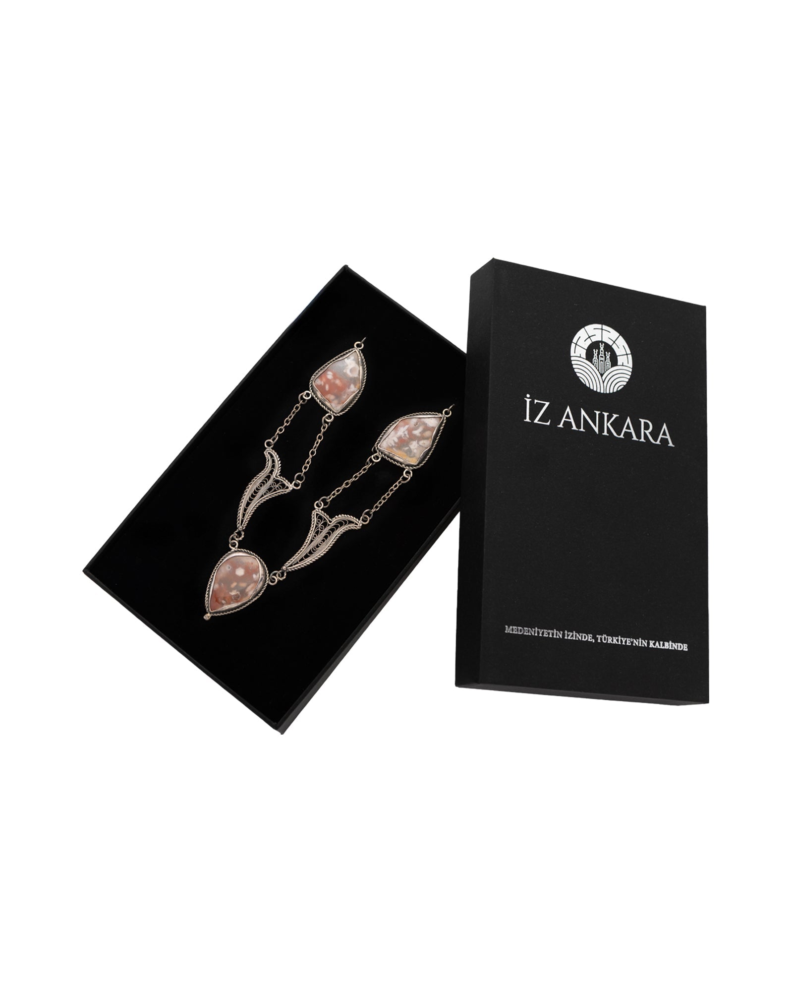 Brown - White Triple Agate Stone Necklace - 2100 7378 - izankara