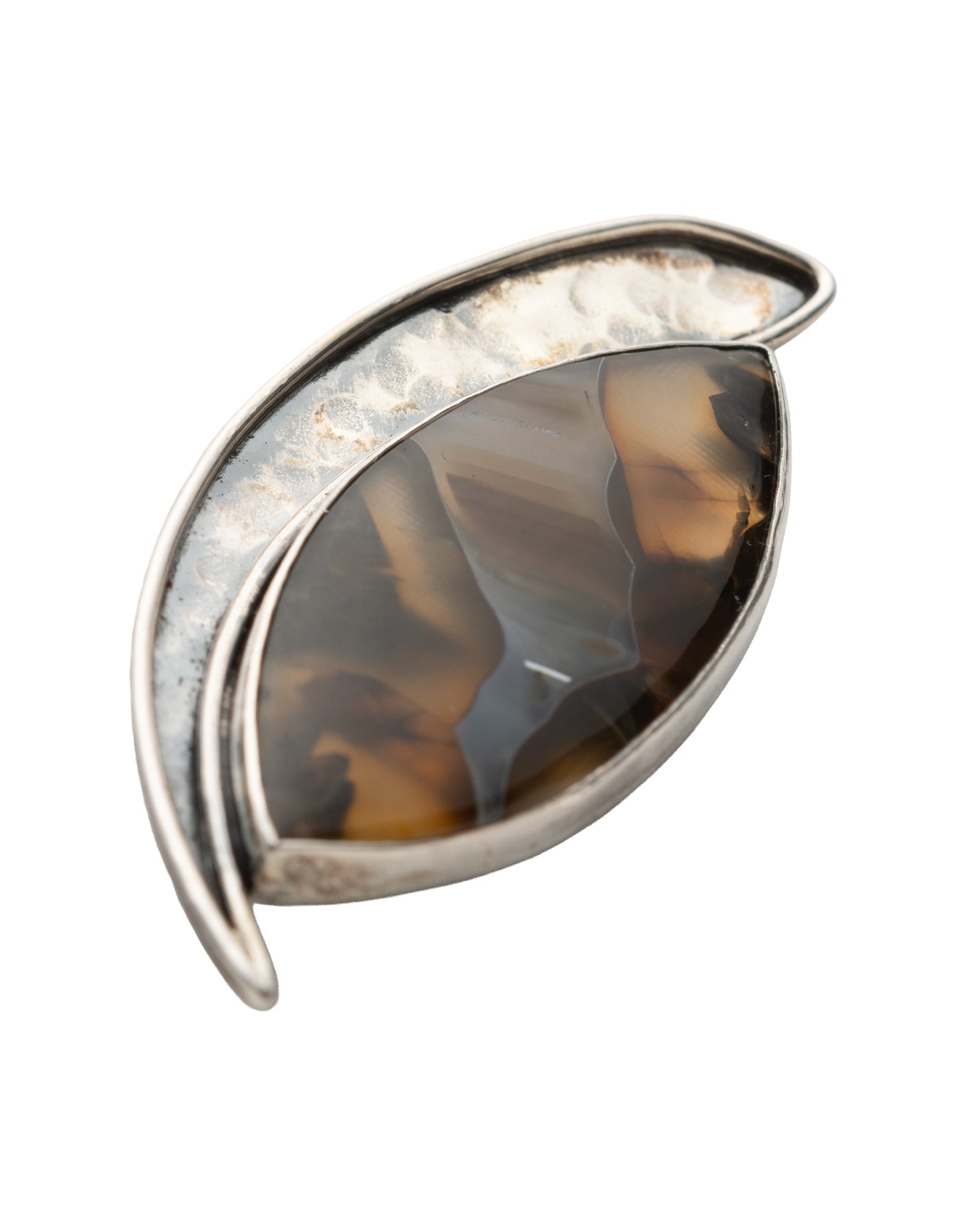Brown - Yellow Long Oval Shaped Agate Brooch - 2101 3294 - izankara